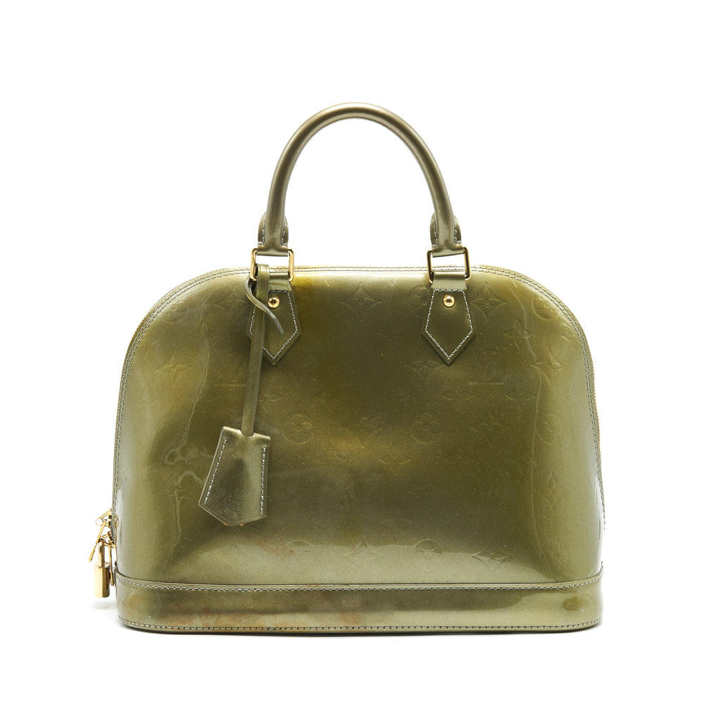 LOUIS VUITTON PATENT ALMA PM OLIVE GREEN WTH COIN PURSE ACCESSORY