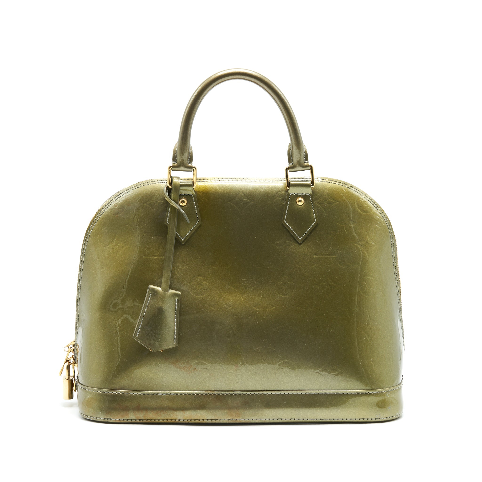 LOUIS VUITTON PATENT ALMA PM OLIVE GREEN WTH COIN PURSE ACCESSORY