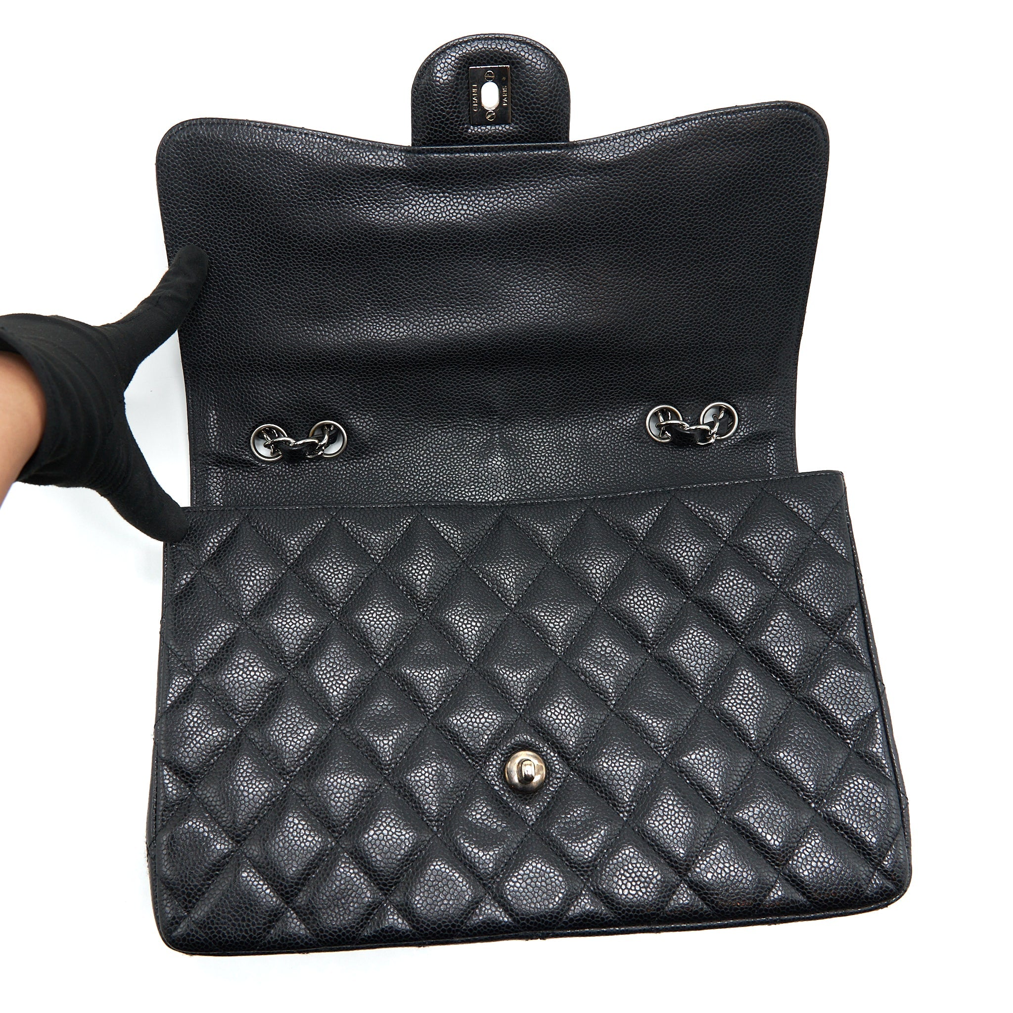 CHANEL JUMBO SINGLE FLAP BAG CAVIAR BLACK SHW