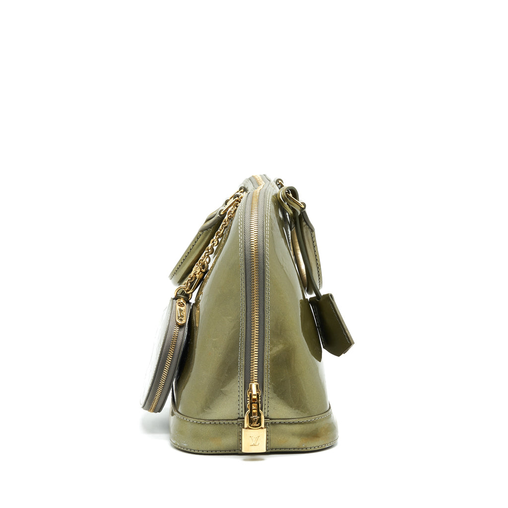 LOUIS VUITTON PATENT ALMA PM OLIVE GREEN WTH COIN PURSE ACCESSORY