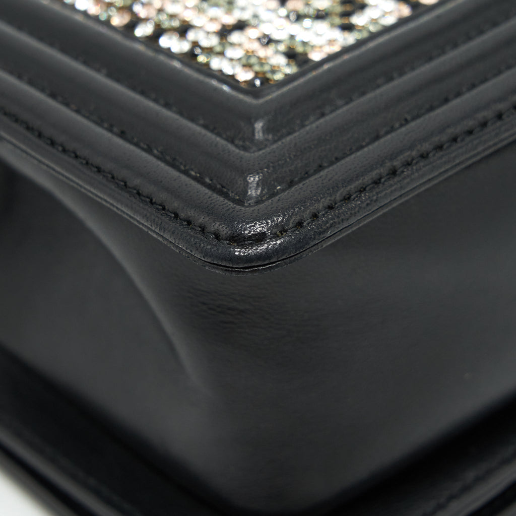 CHANEL SMALL BOY WITH CRYSTALS LAMBSKIN BLACK RUTHENIUM HARDWARE