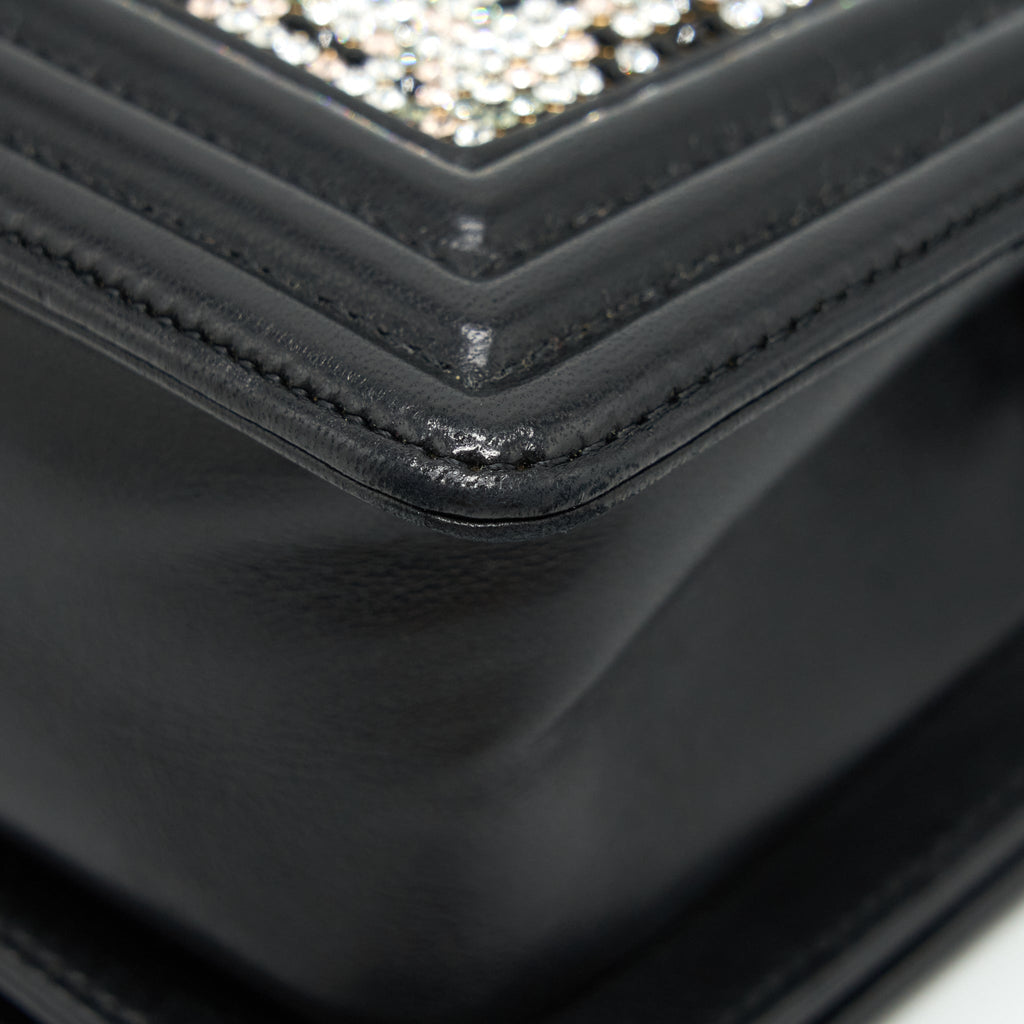 CHANEL SMALL BOY WITH CRYSTALS LAMBSKIN BLACK RUTHENIUM HARDWARE