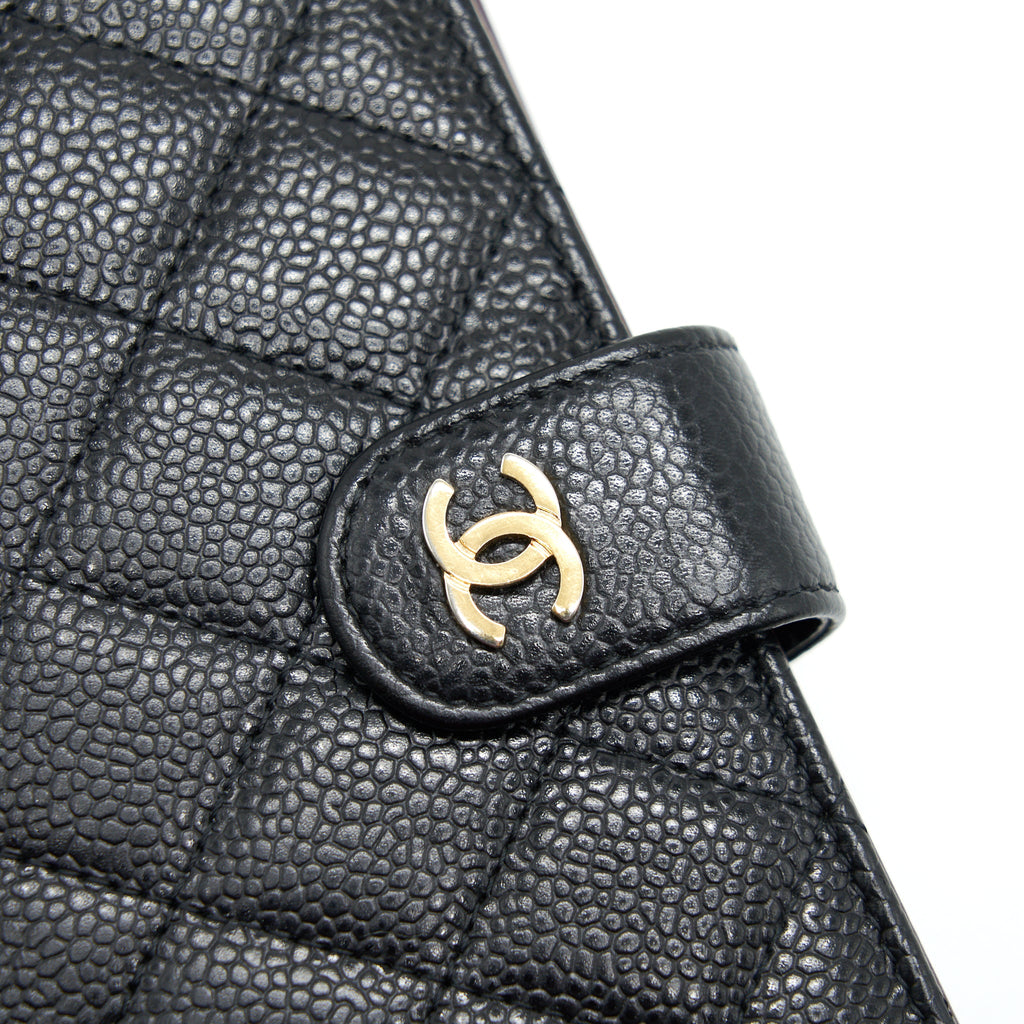 CHANEL QUILTED CC BIFOLD CAVIAR WALLET BLACK GHW