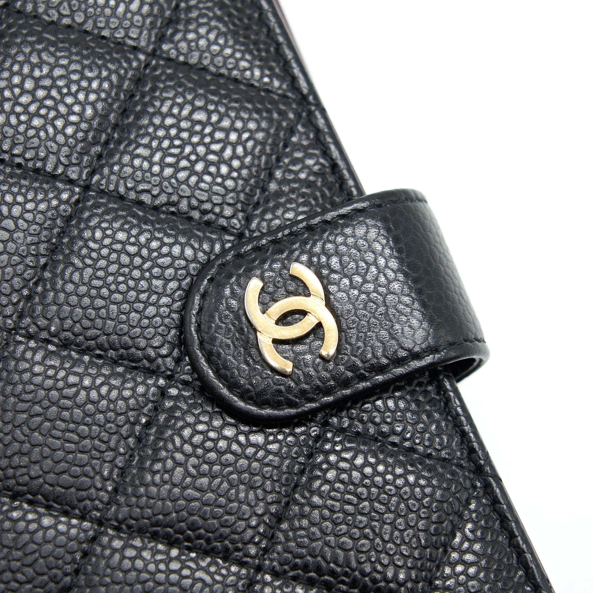 CHANEL QUILTED CC BIFOLD CAVIAR WALLET BLACK GHW