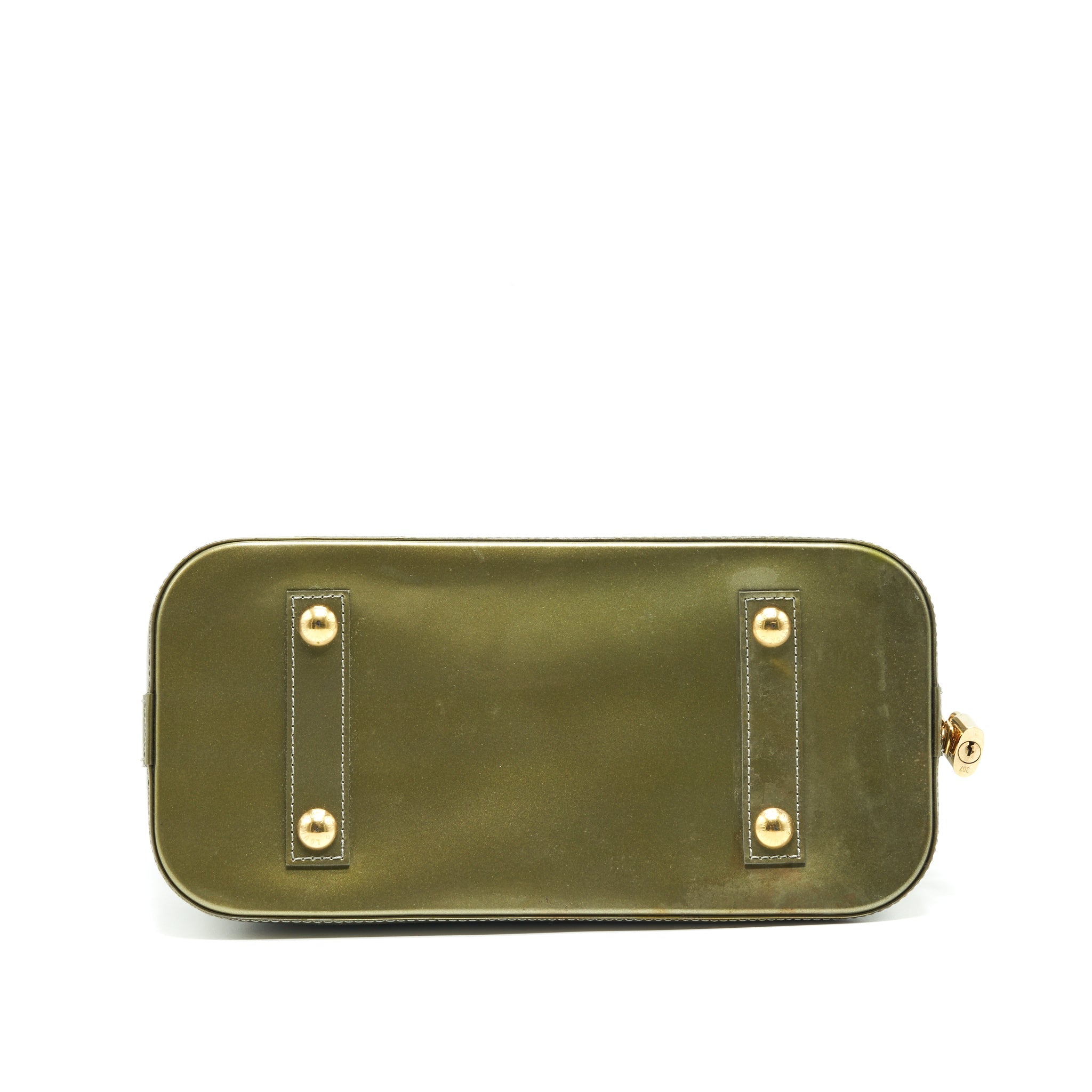 LOUIS VUITTON PATENT ALMA PM OLIVE GREEN WTH COIN PURSE ACCESSORY