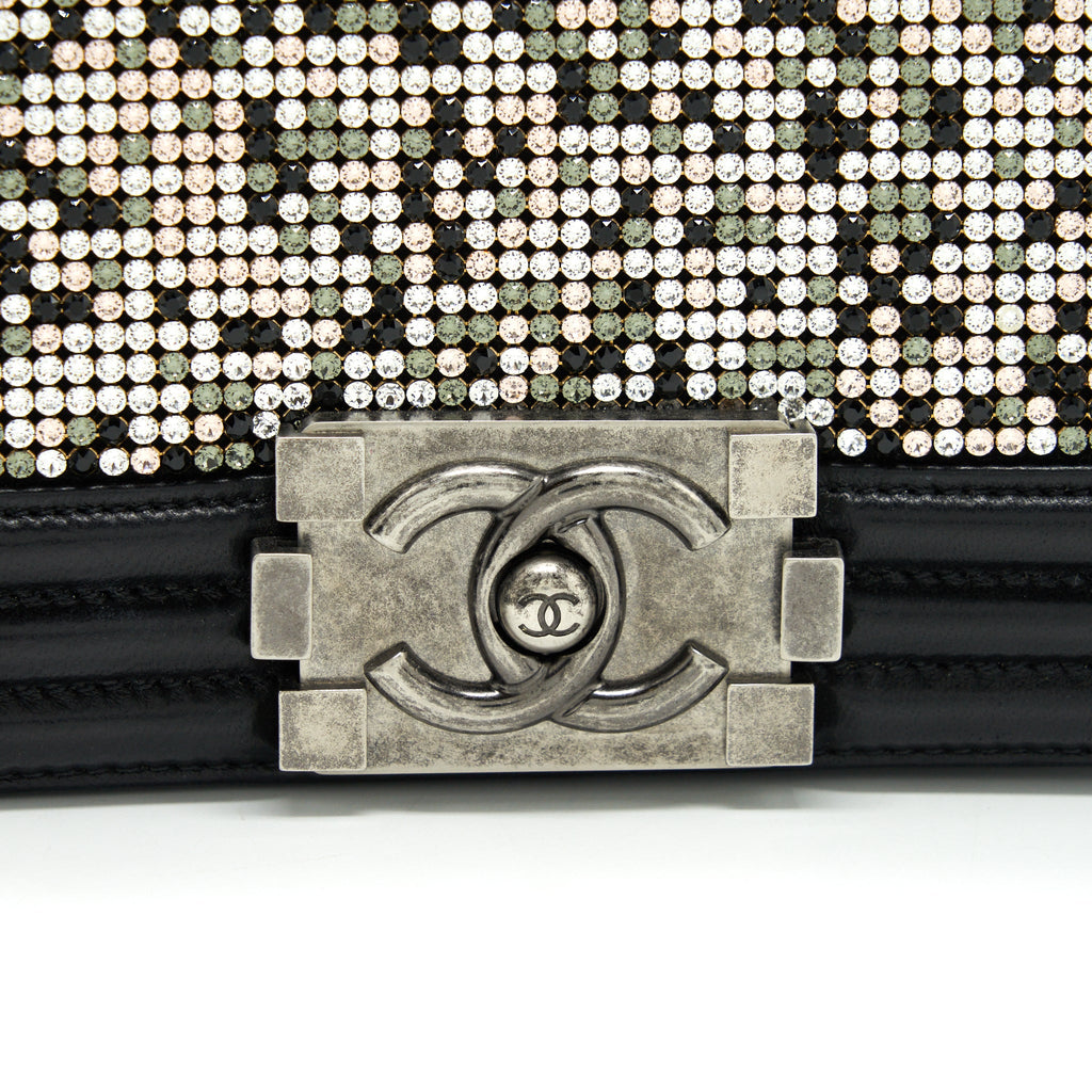CHANEL SMALL BOY WITH CRYSTALS LAMBSKIN BLACK RUTHENIUM HARDWARE