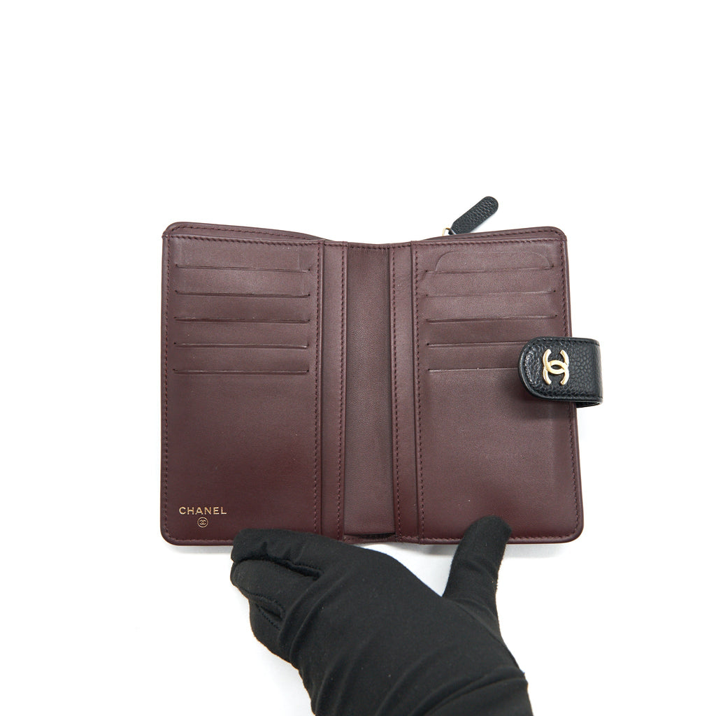 CHANEL QUILTED CC BIFOLD CAVIAR WALLET BLACK GHW