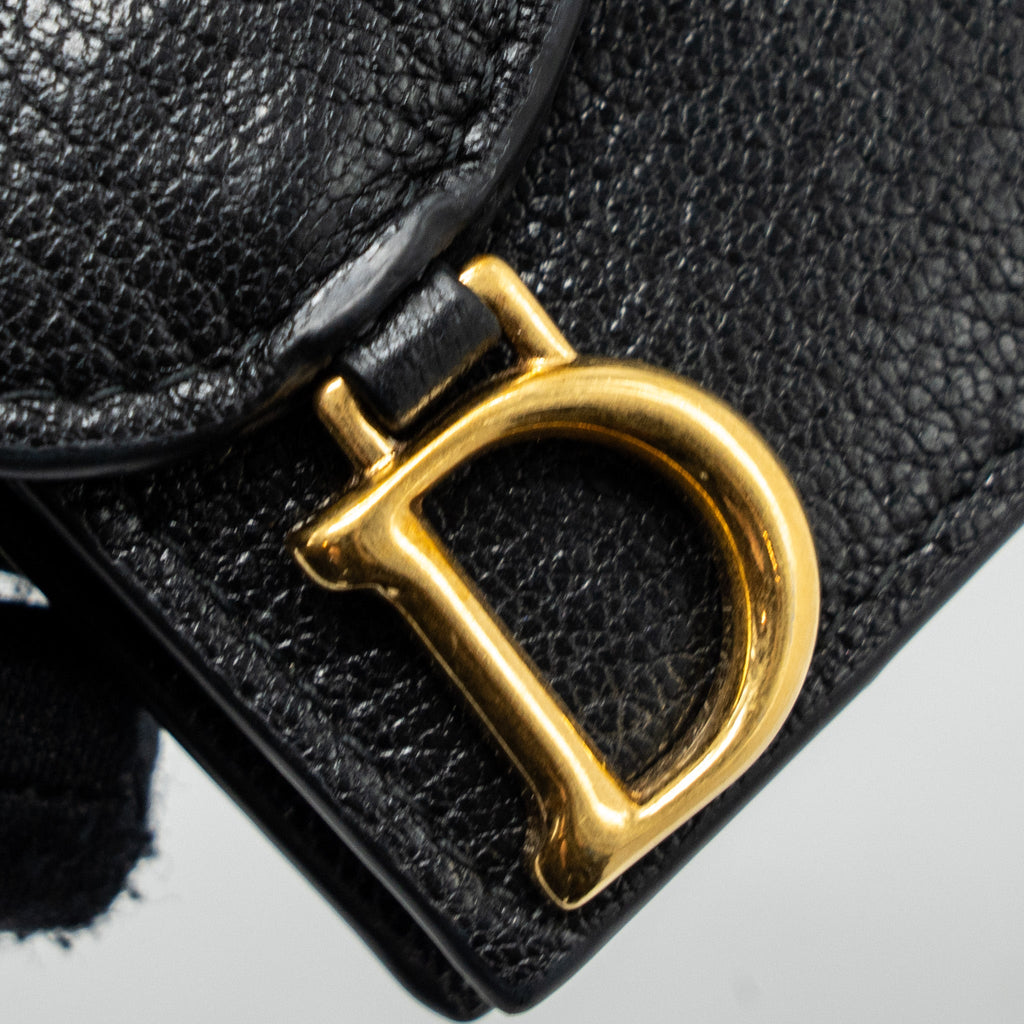 DIOR SADDLE FLAP CARD HOLDER GOATSKIN BLACK GHW