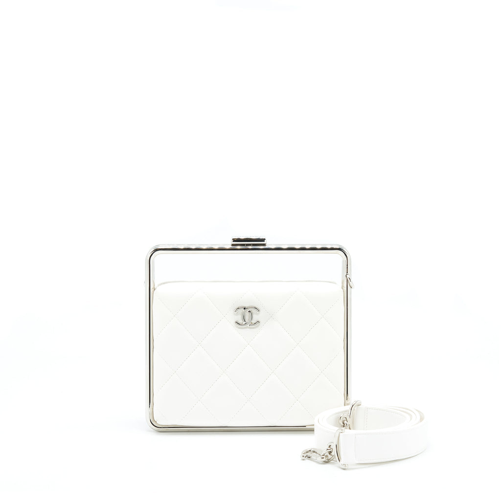 CHANEL QUILTED CLUTCH LAMBSKIN WHITE SHW