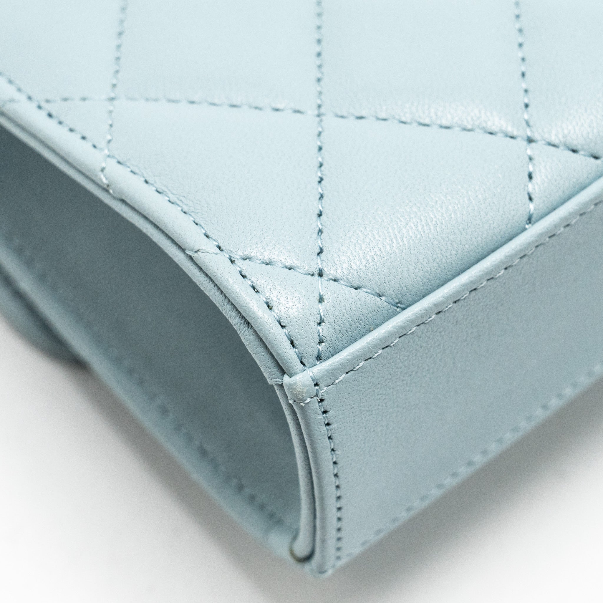 CHANEL TOP HANDLE MINI FLAP BAG LAMBSKIN LIGHT BLUE LGHW