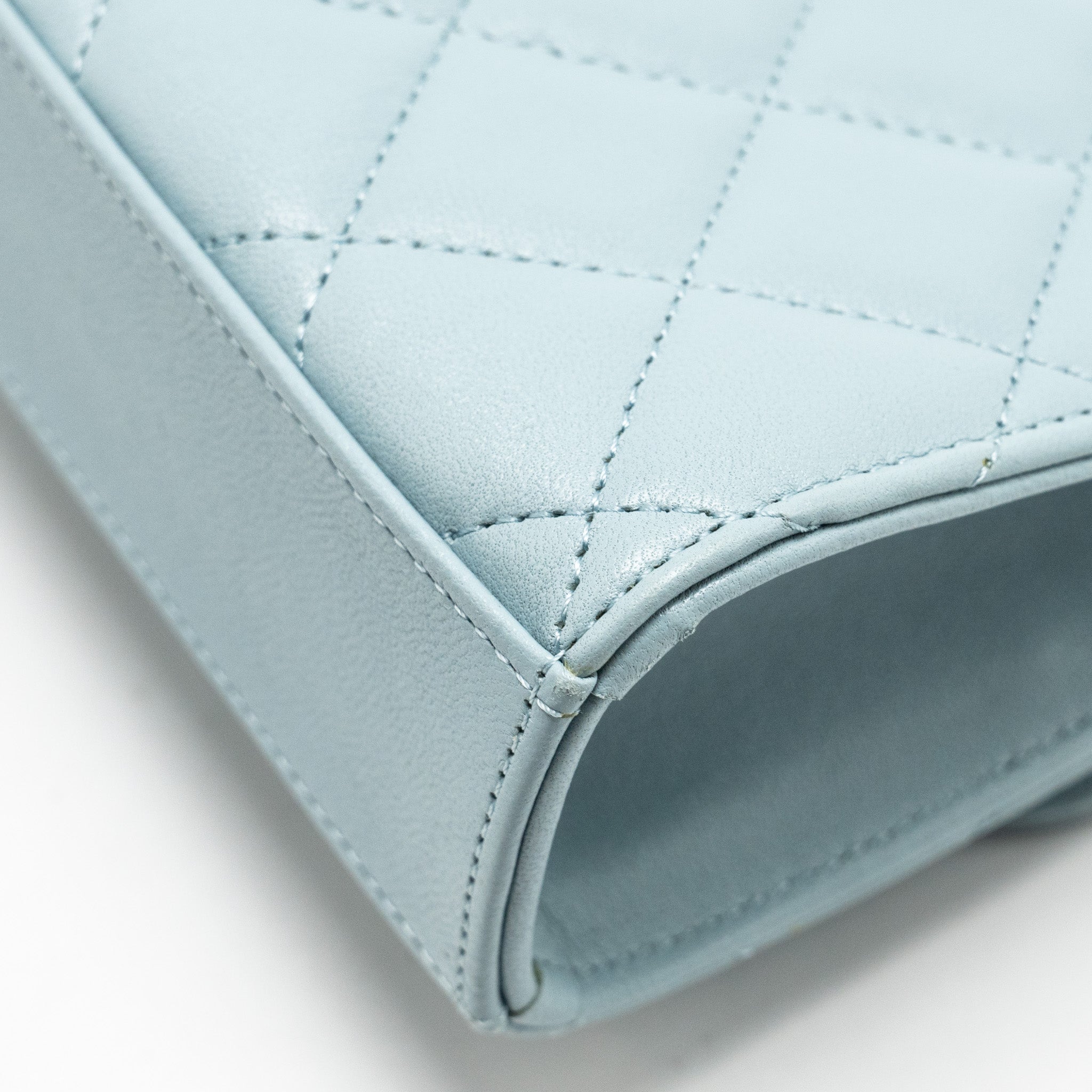 CHANEL TOP HANDLE MINI FLAP BAG LAMBSKIN LIGHT BLUE LGHW