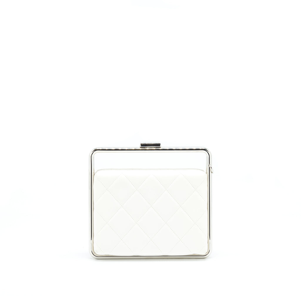 CHANEL QUILTED CLUTCH LAMBSKIN WHITE SHW