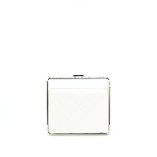 CHANEL QUILTED CLUTCH LAMBSKIN WHITE SHW