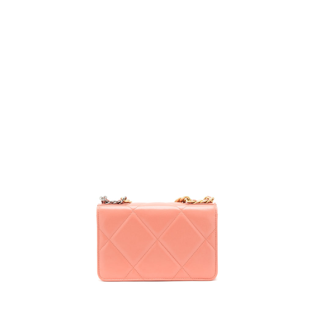 CHANEL 19 WALLET ON CHAIN GOATSKIN PINK WITH GOLD AND SILVER HARDWARE