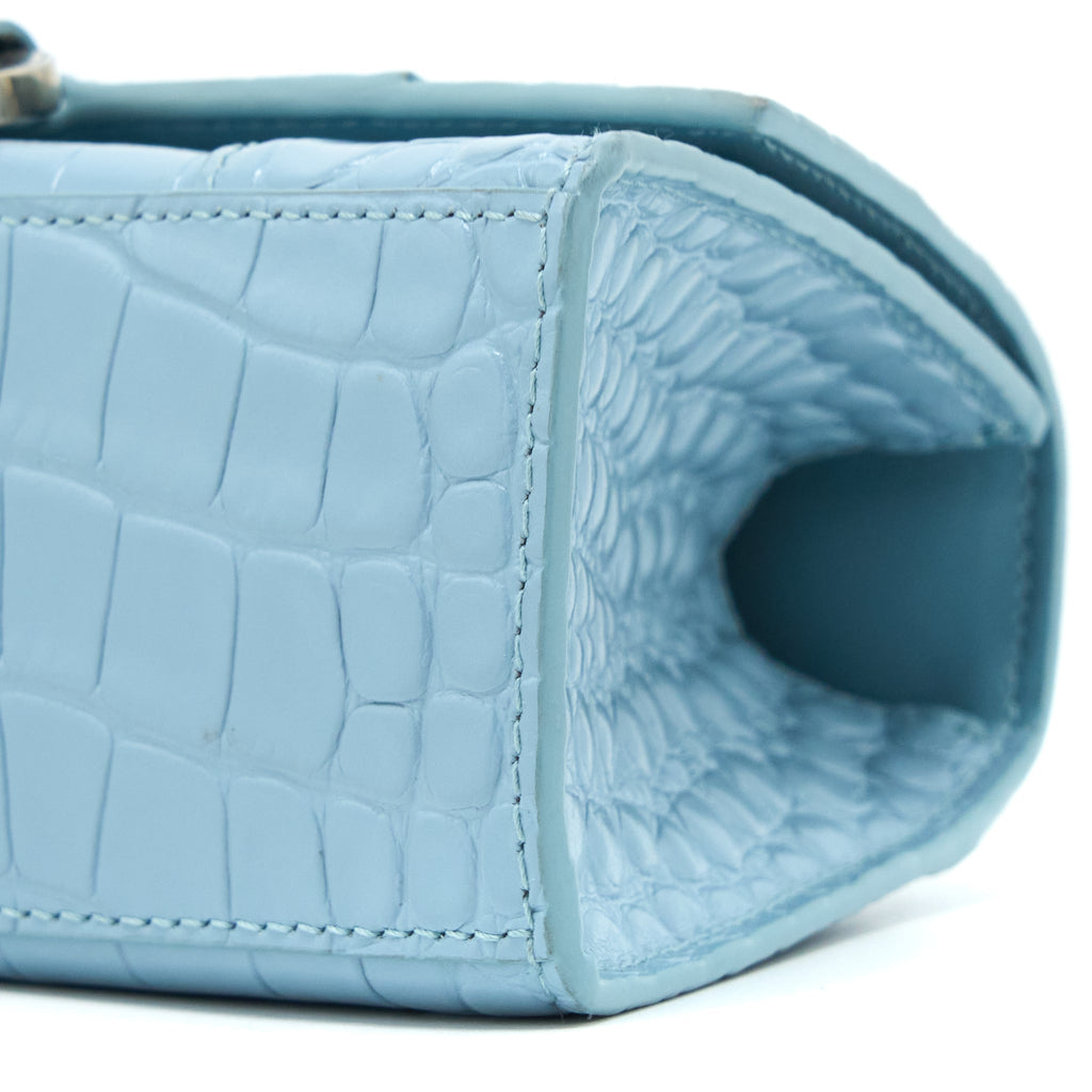 BALENCIAGA HOURGLASS XS CRO-EMBOSSED CALFSKIN LIGHT BLUE SHW