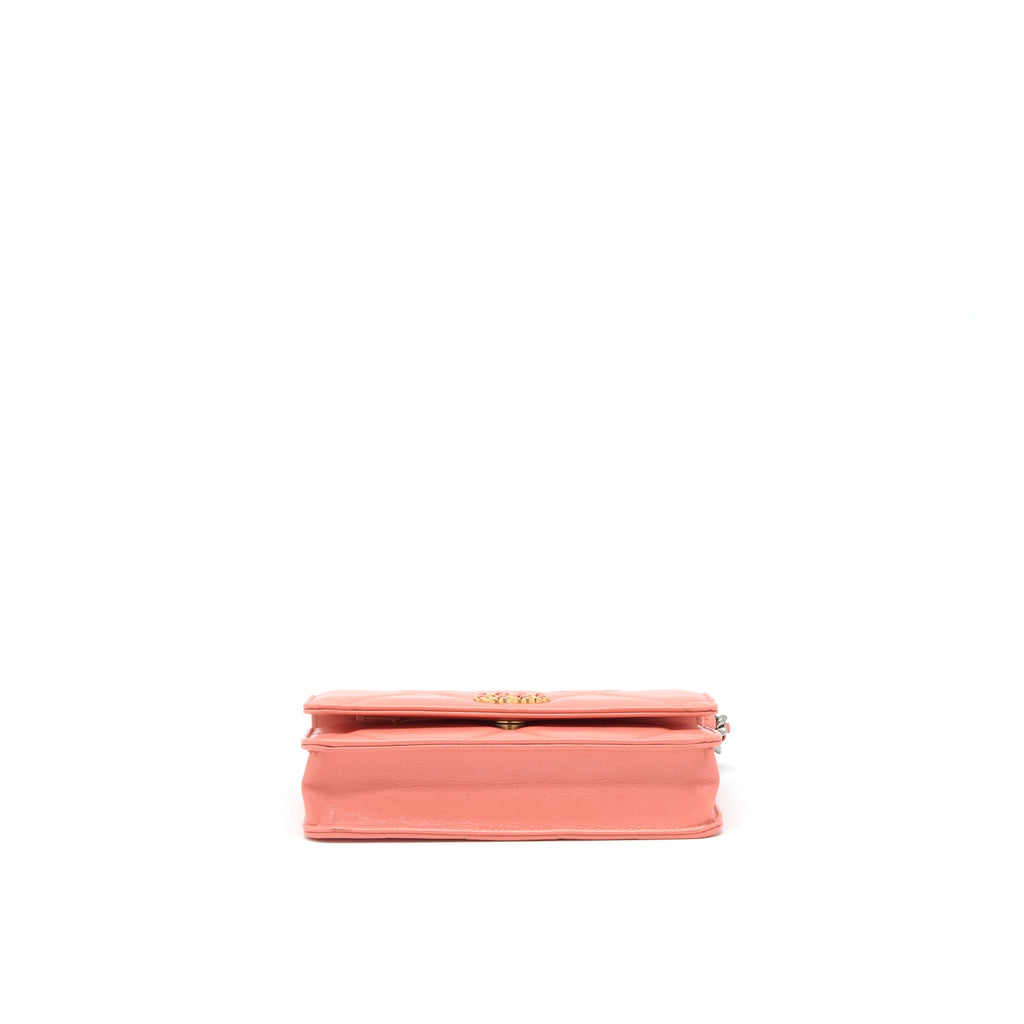 CHANEL 19 WALLET ON CHAIN GOATSKIN PINK WITH GOLD AND SILVER HARDWARE