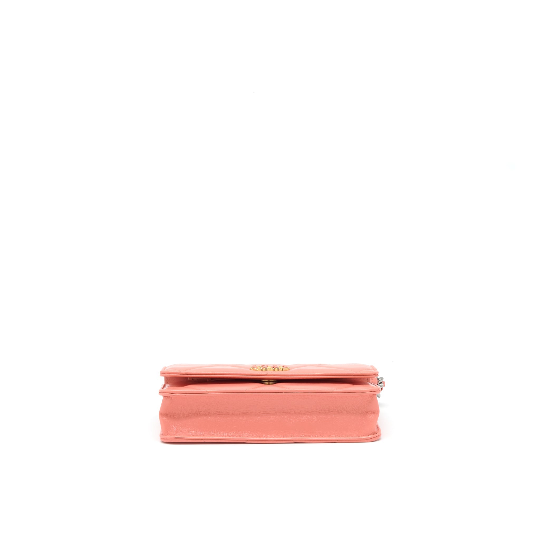 CHANEL 19 WALLET ON CHAIN GOATSKIN PINK WITH GOLD AND SILVER HARDWARE
