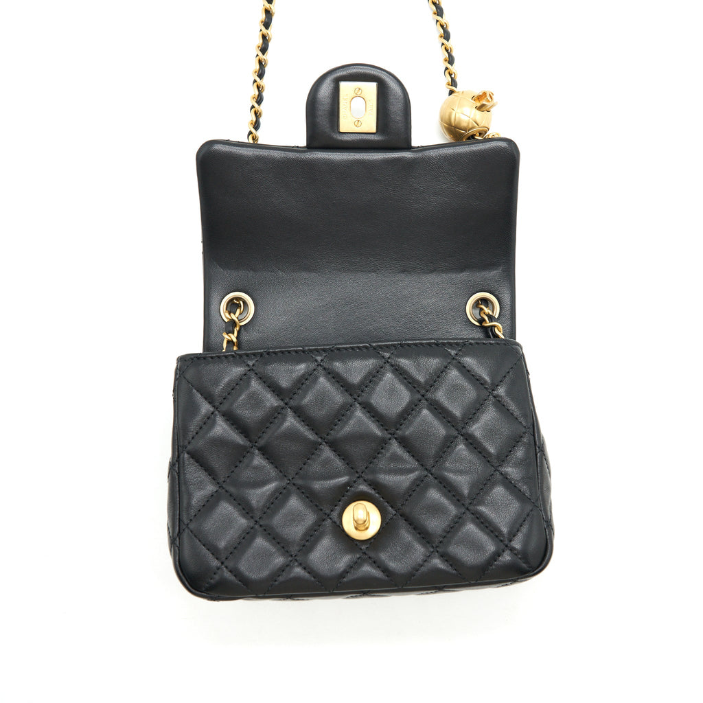 CHANEL 22C PEARL CRUSH MINI SQUARE FLAP BAG LAMBSKIN BLACK GHW (MICROCHIP)