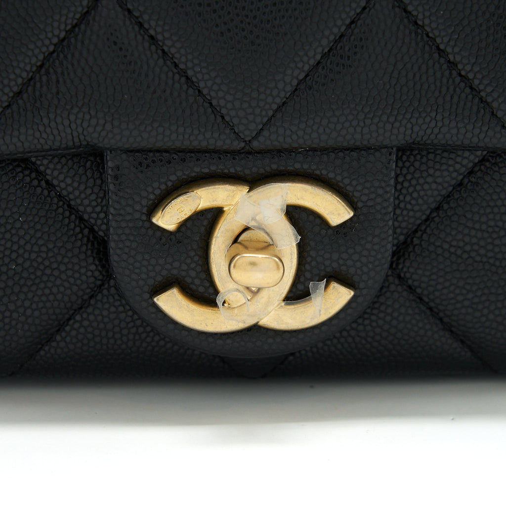 CHANEL 22A SMALL FLAP BAG CAVIAR BLACK BRUSHED GHW (MICROCHIP)