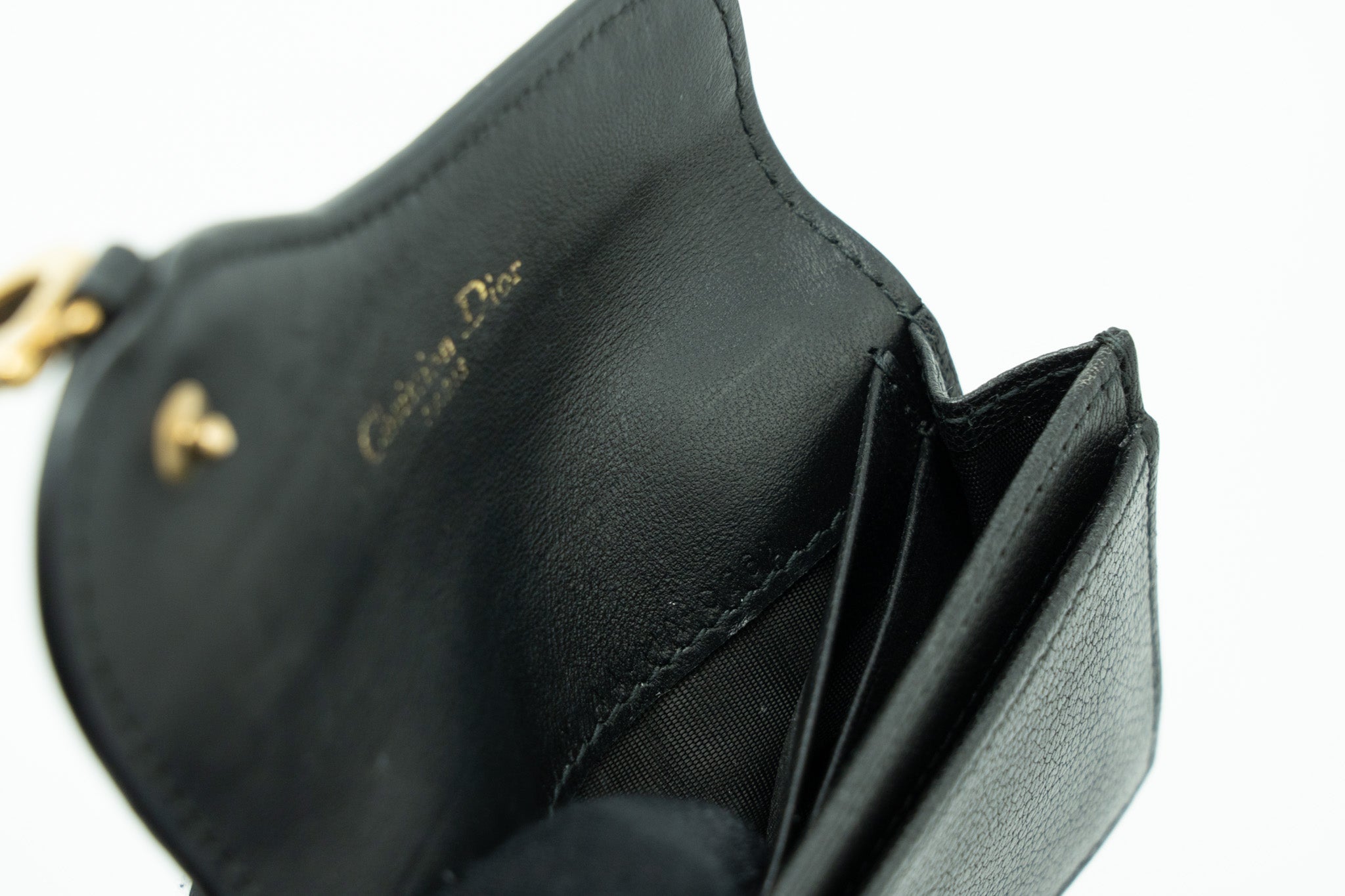 DIOR SADDLE FLAP CARD HOLDER GOATSKIN BLACK GHW