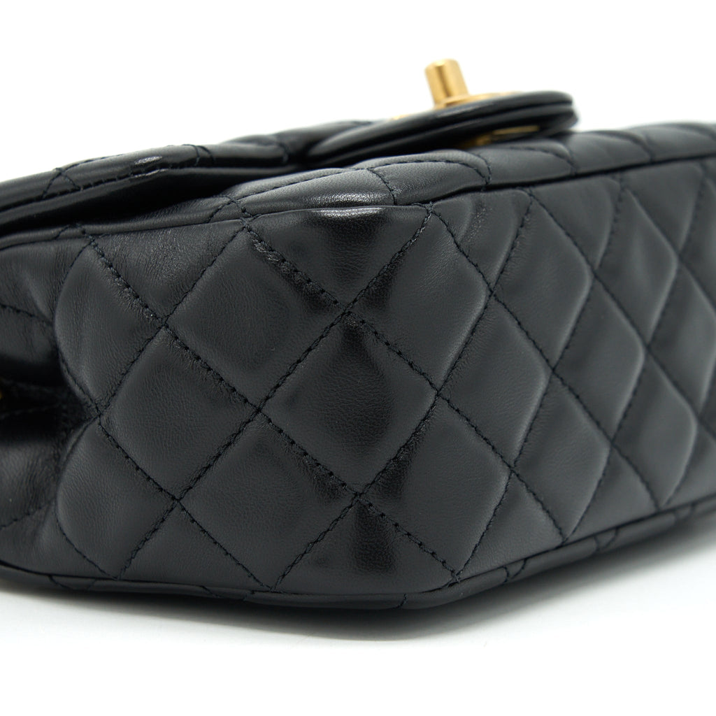 CHANEL 22C PEARL CRUSH MINI SQUARE FLAP BAG LAMBSKIN BLACK GHW (MICROCHIP)