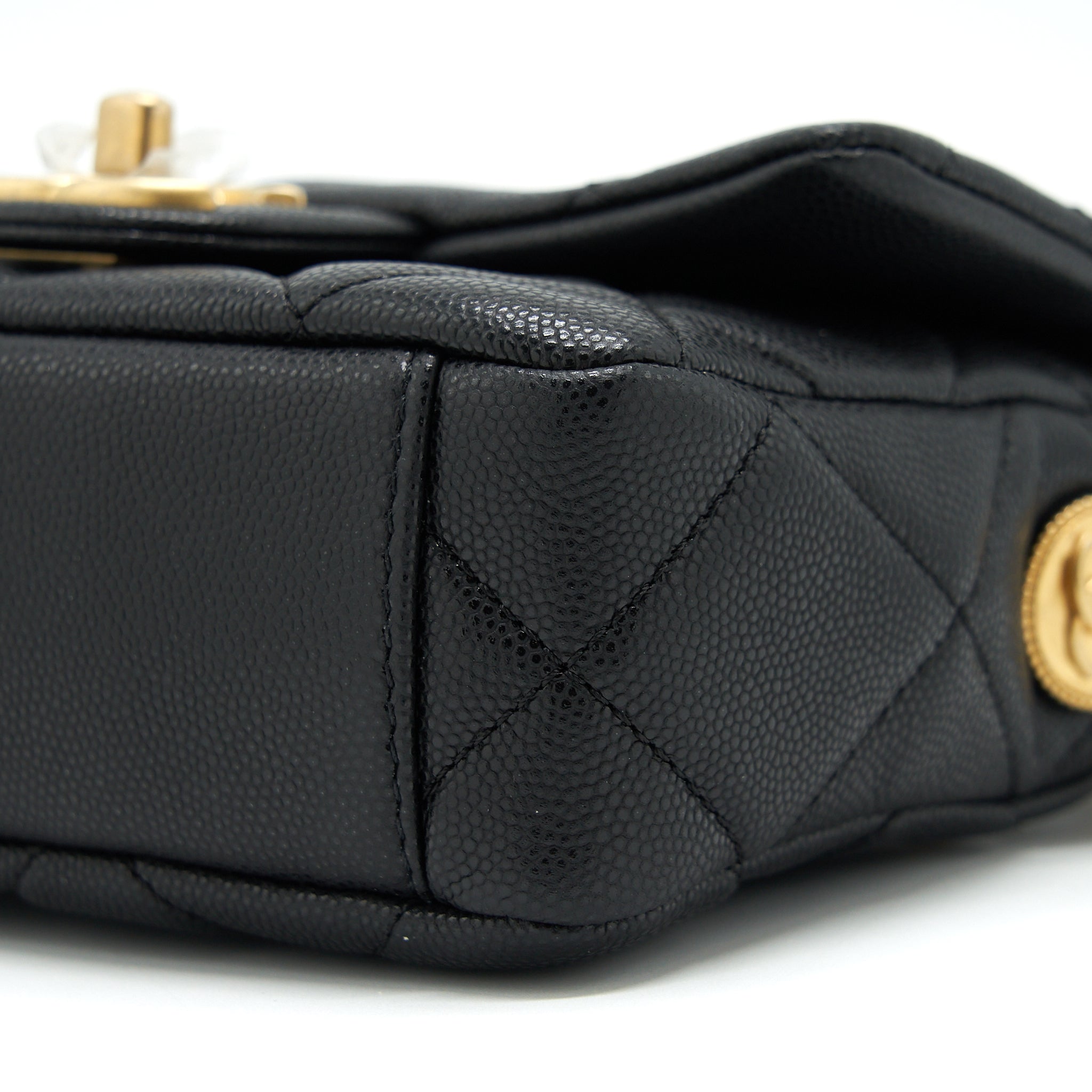 CHANEL 22A SMALL FLAP BAG CAVIAR BLACK BRUSHED GHW (MICROCHIP)