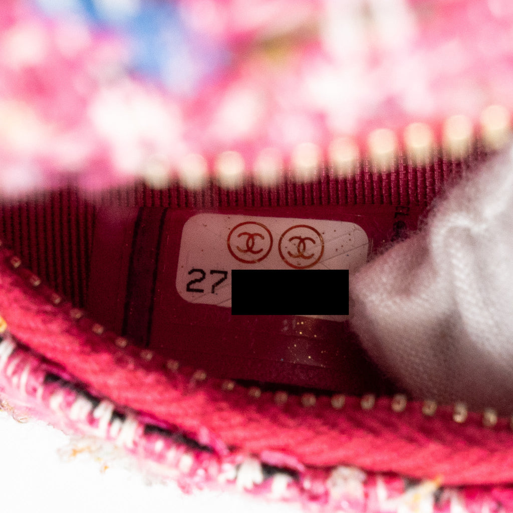 CHANEL ROUND CLUTCH WITH CHAIN TWEED PINK/MULTICOLOUR LGHW