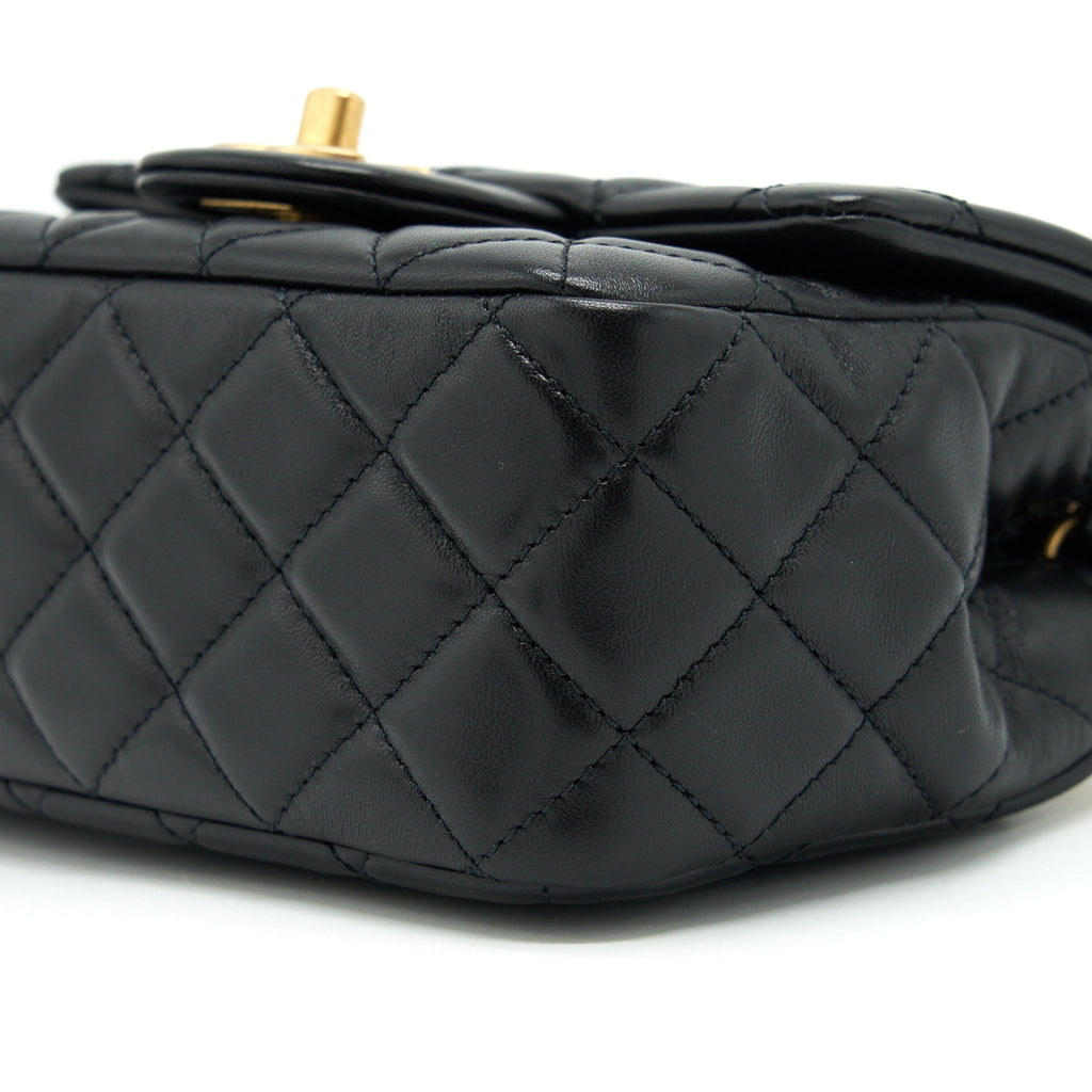 CHANEL 22C PEARL CRUSH MINI SQUARE FLAP BAG LAMBSKIN BLACK GHW (MICROCHIP)