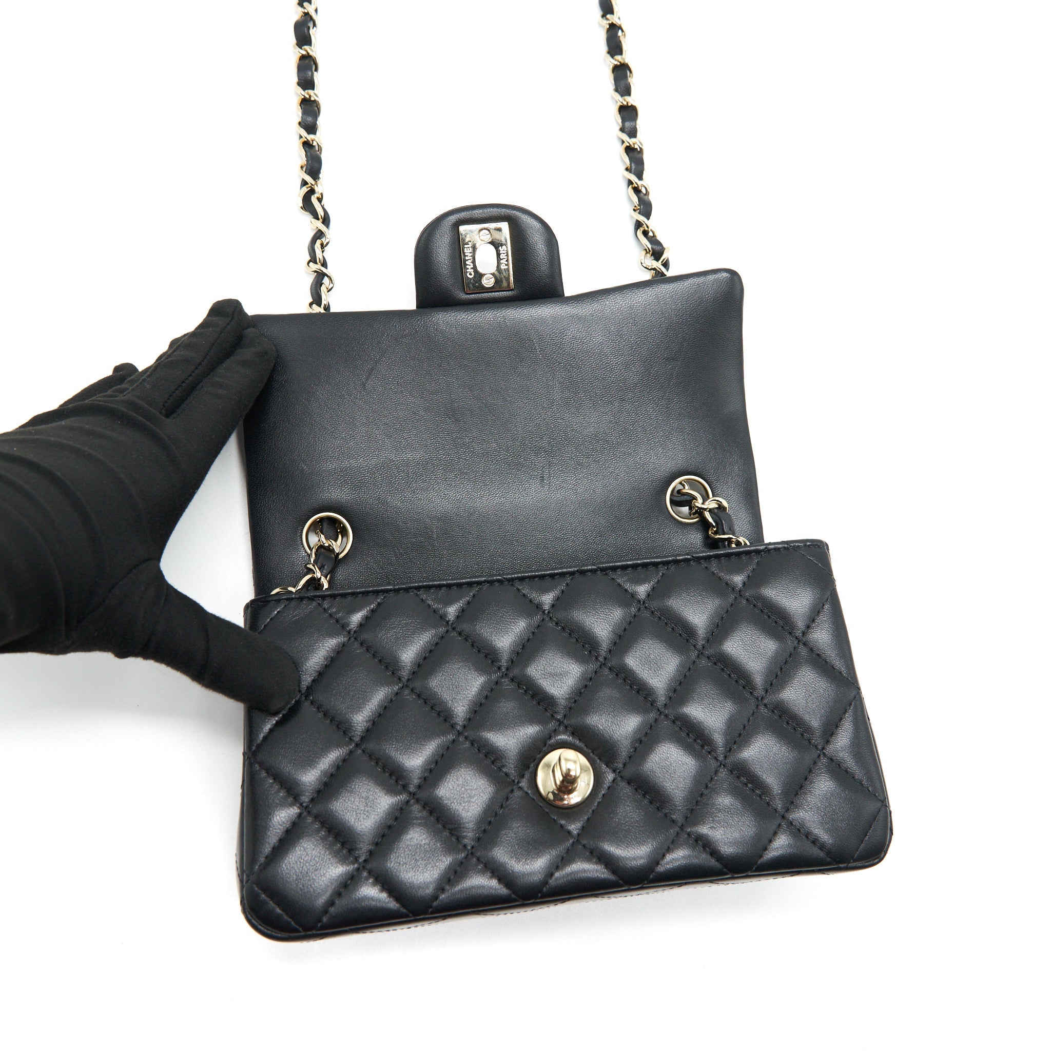 CHANEL MINI RECTANGULAR FLAP BAG BLACK LGHW LAMBSKIN