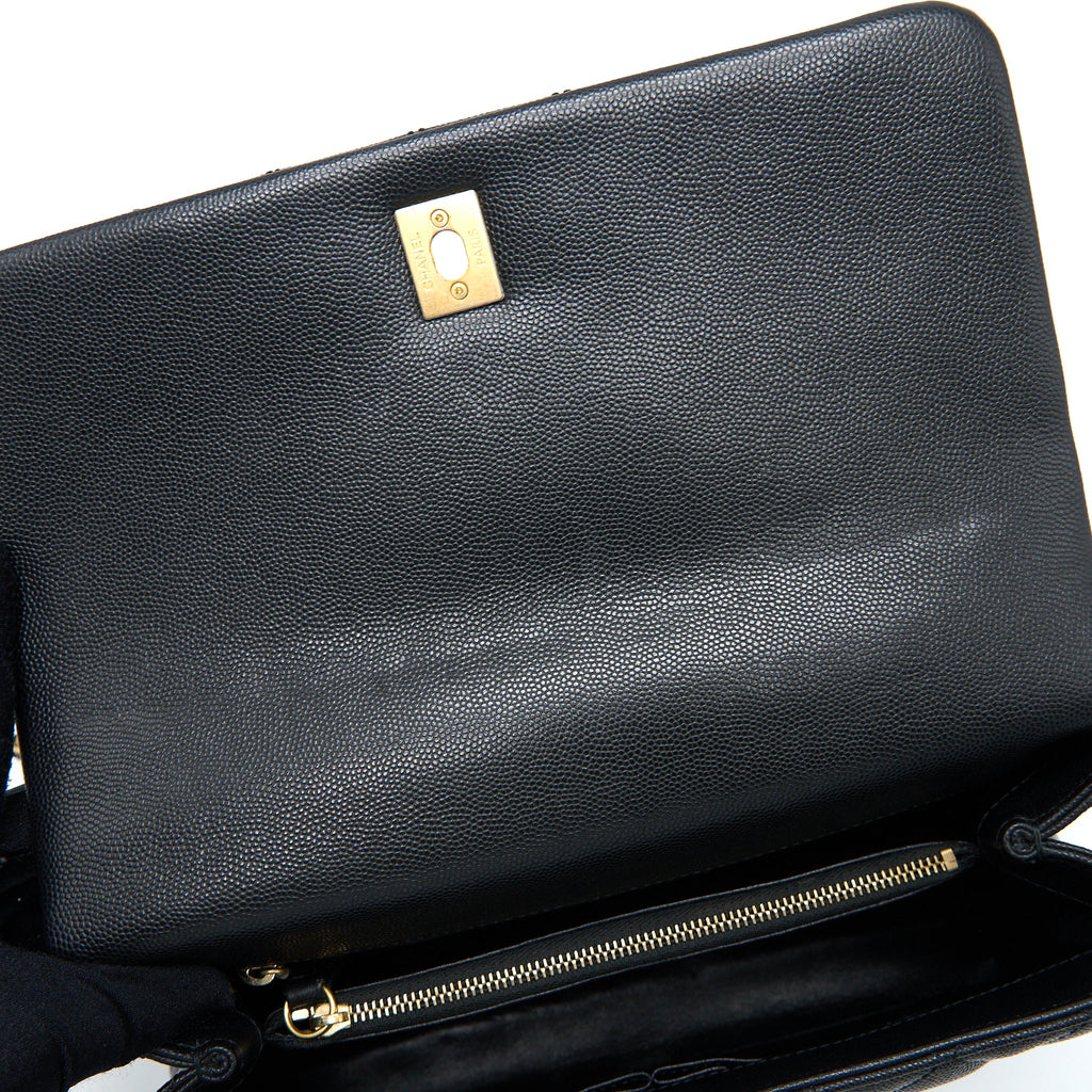 CHANEL MEDIUM COCO HANDLE CAVIAR WITH LIZARD HANDLE BLACK BRUSHED GHW