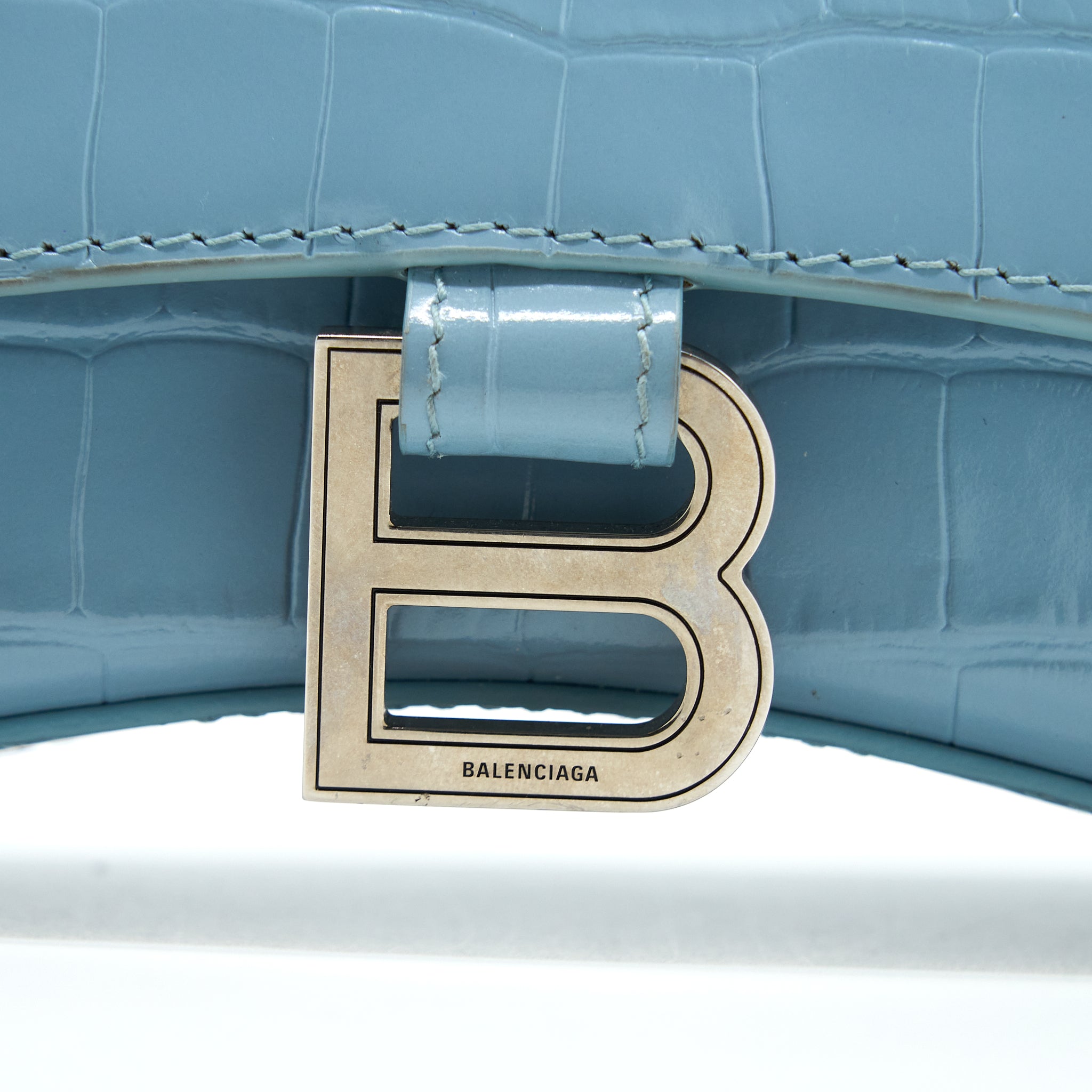 BALENCIAGA HOURGLASS XS CRO-EMBOSSED CALFSKIN LIGHT BLUE SHW
