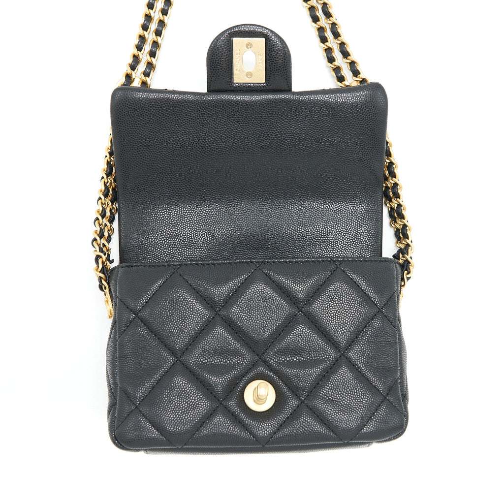 CHANEL 22A SMALL FLAP BAG CAVIAR BLACK BRUSHED GHW (MICROCHIP)