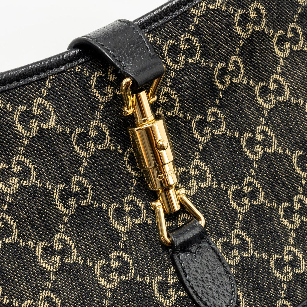 GUCCI JACKIE 1961 SMALL SHOULDER BAG DENIM/LEATHER BLACK GHW