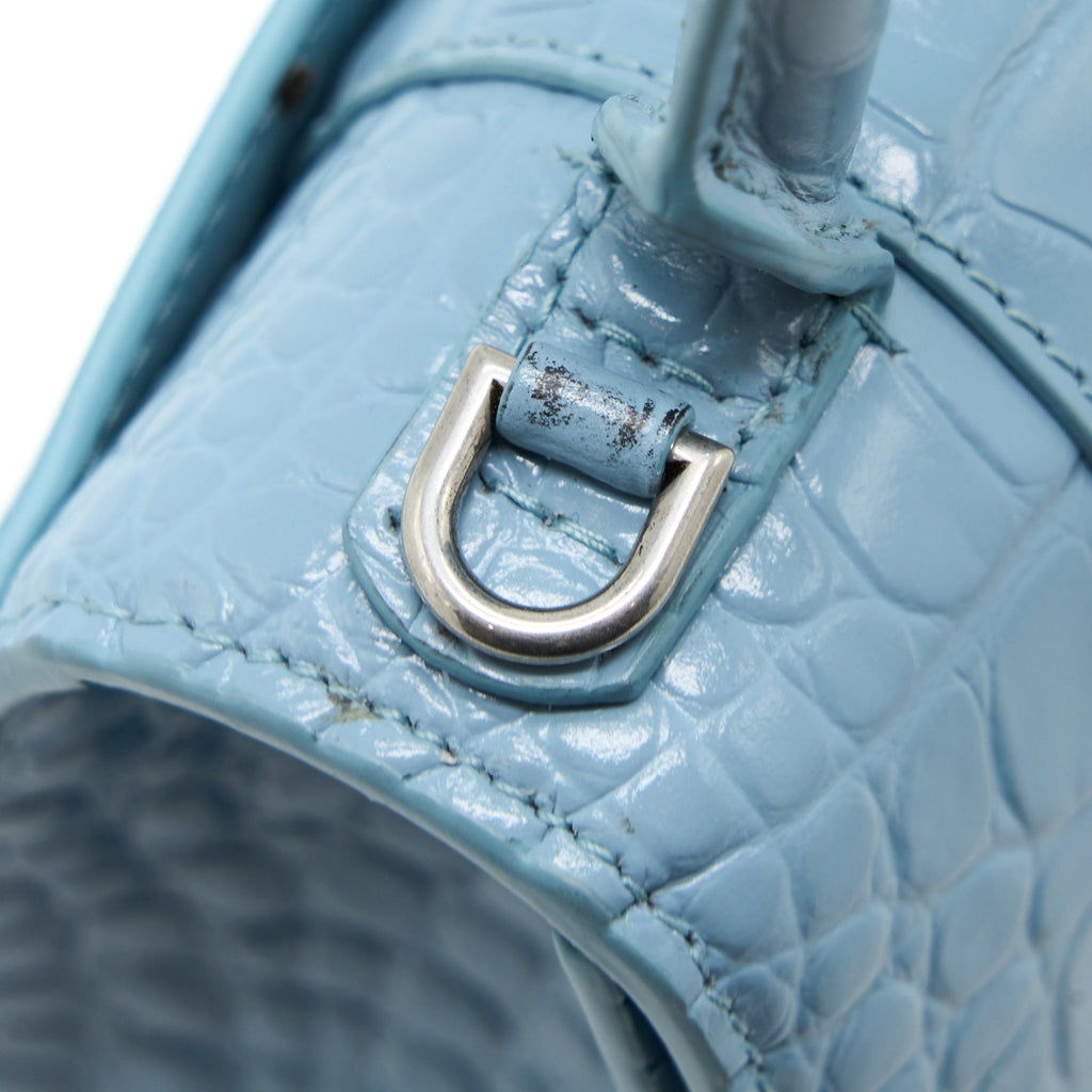 BALENCIAGA HOURGLASS XS CRO-EMBOSSED CALFSKIN LIGHT BLUE SHW