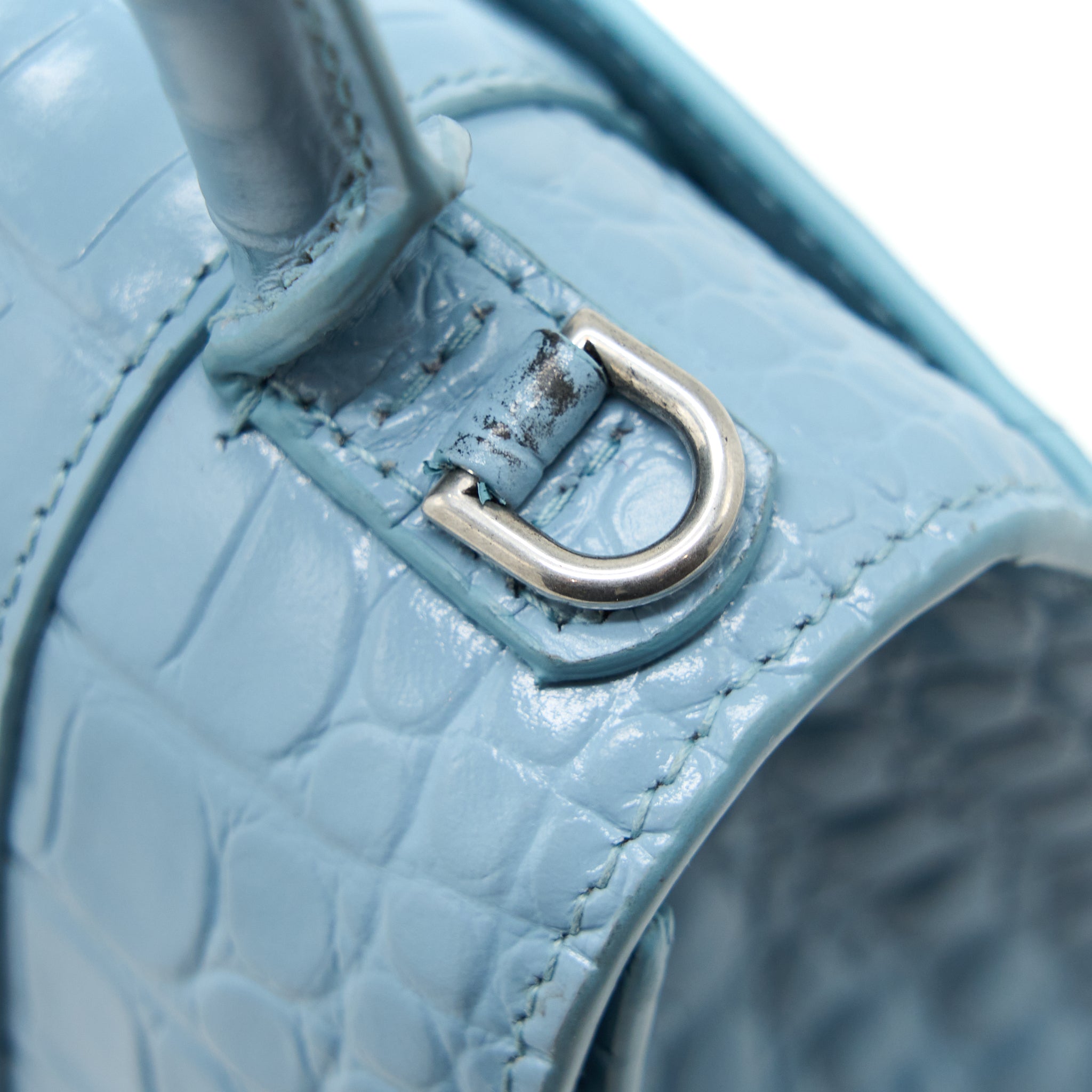 BALENCIAGA HOURGLASS XS CRO-EMBOSSED CALFSKIN LIGHT BLUE SHW