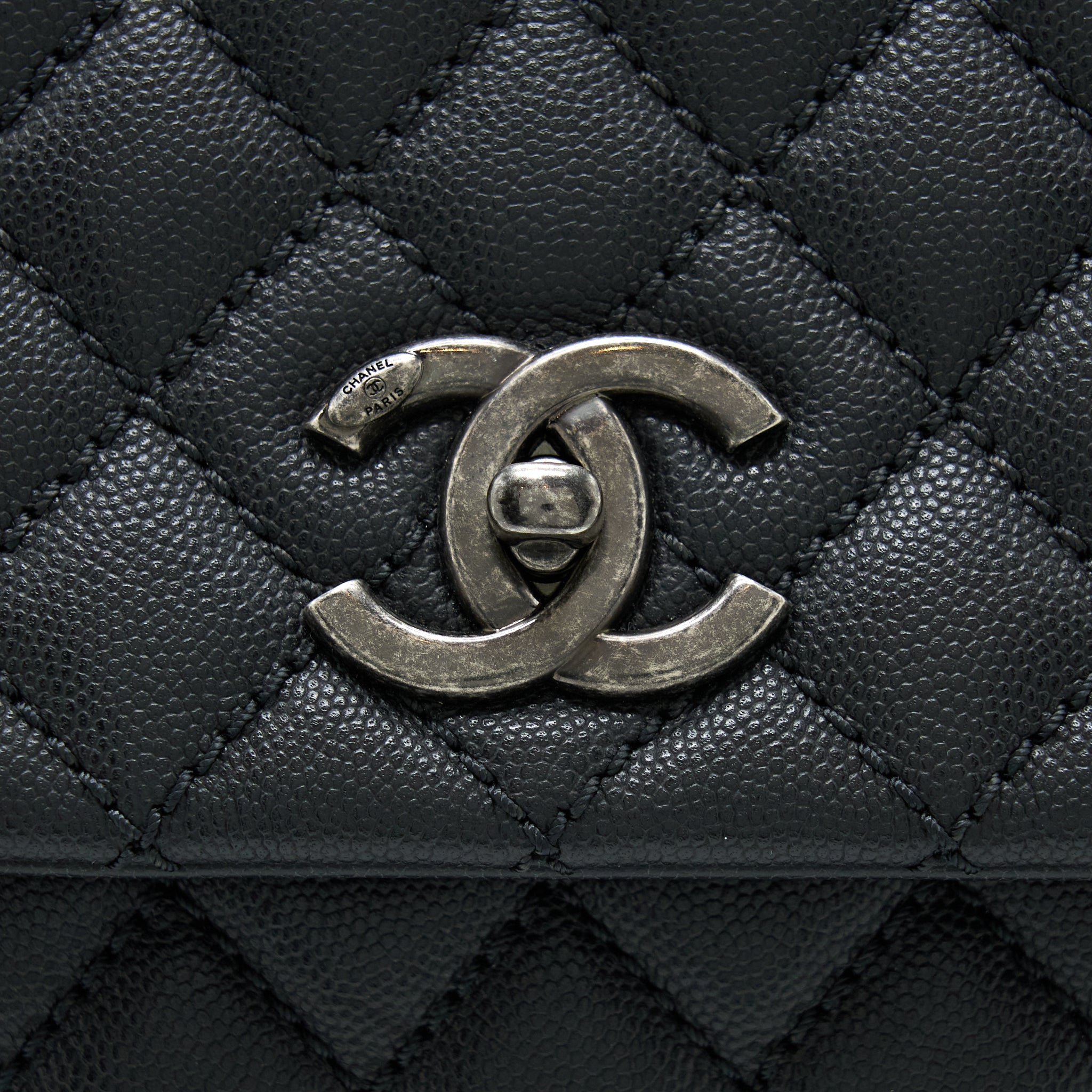 CHANEL COCO HANDLE FLAP BAG CAVIAR BLACK RUTHENIUM HARDWARE