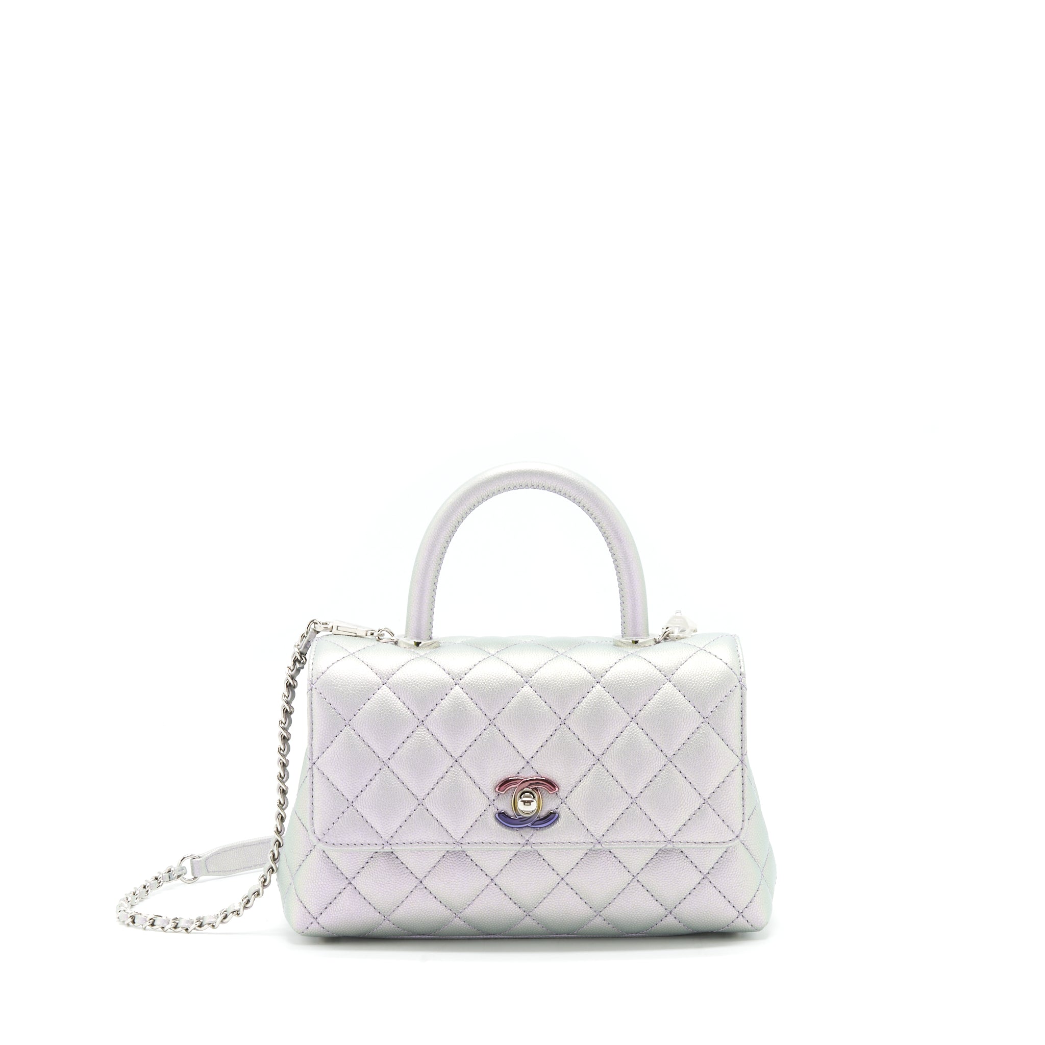 CHANEL 21K SMALL COCO HANDLE 24CM LILAC RAINBOW HARDWARE
