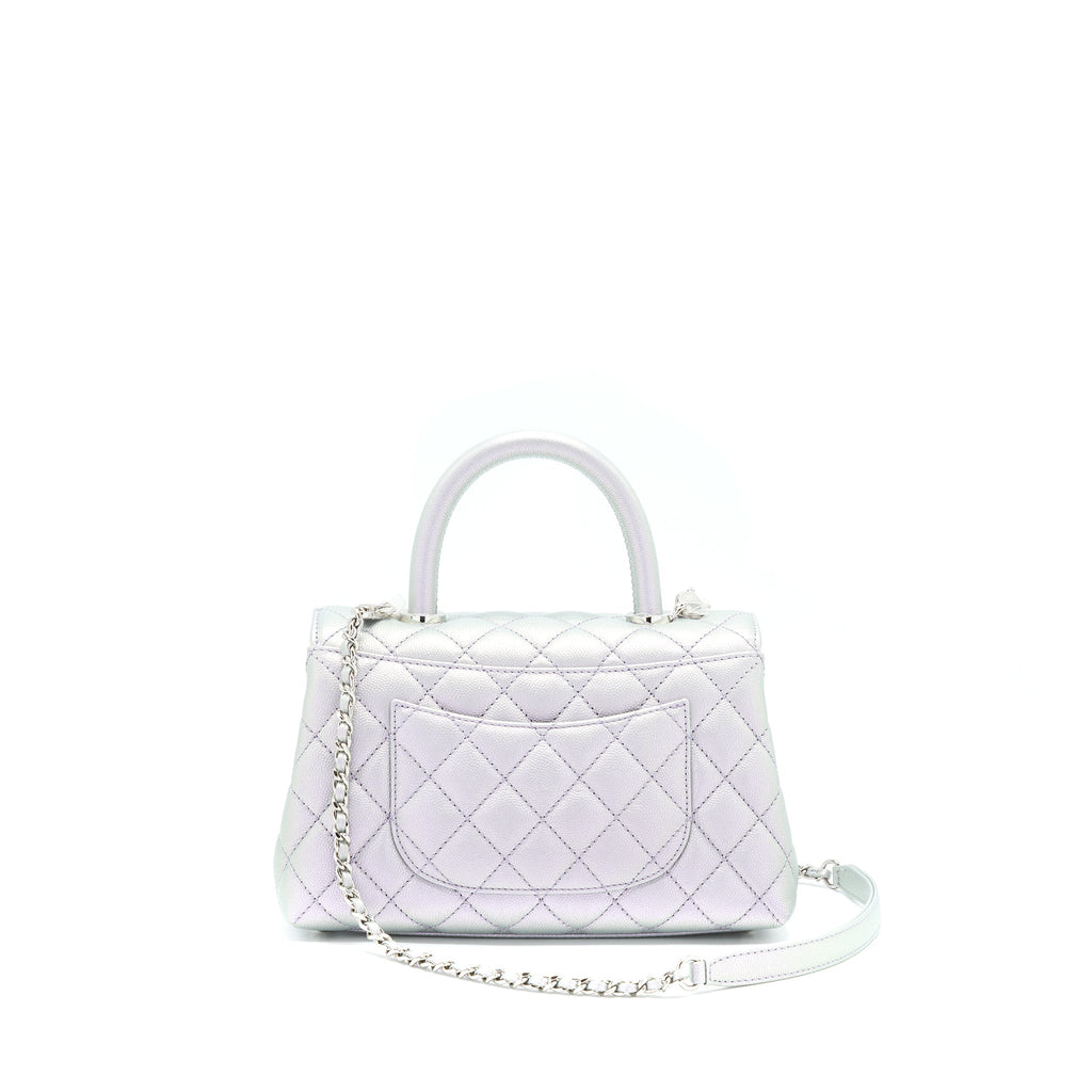 CHANEL 21K SMALL COCO HANDLE 24CM CAVIAR IRIDESCENT LILAC RAINBOW HARDWARE (MICROCHIP)