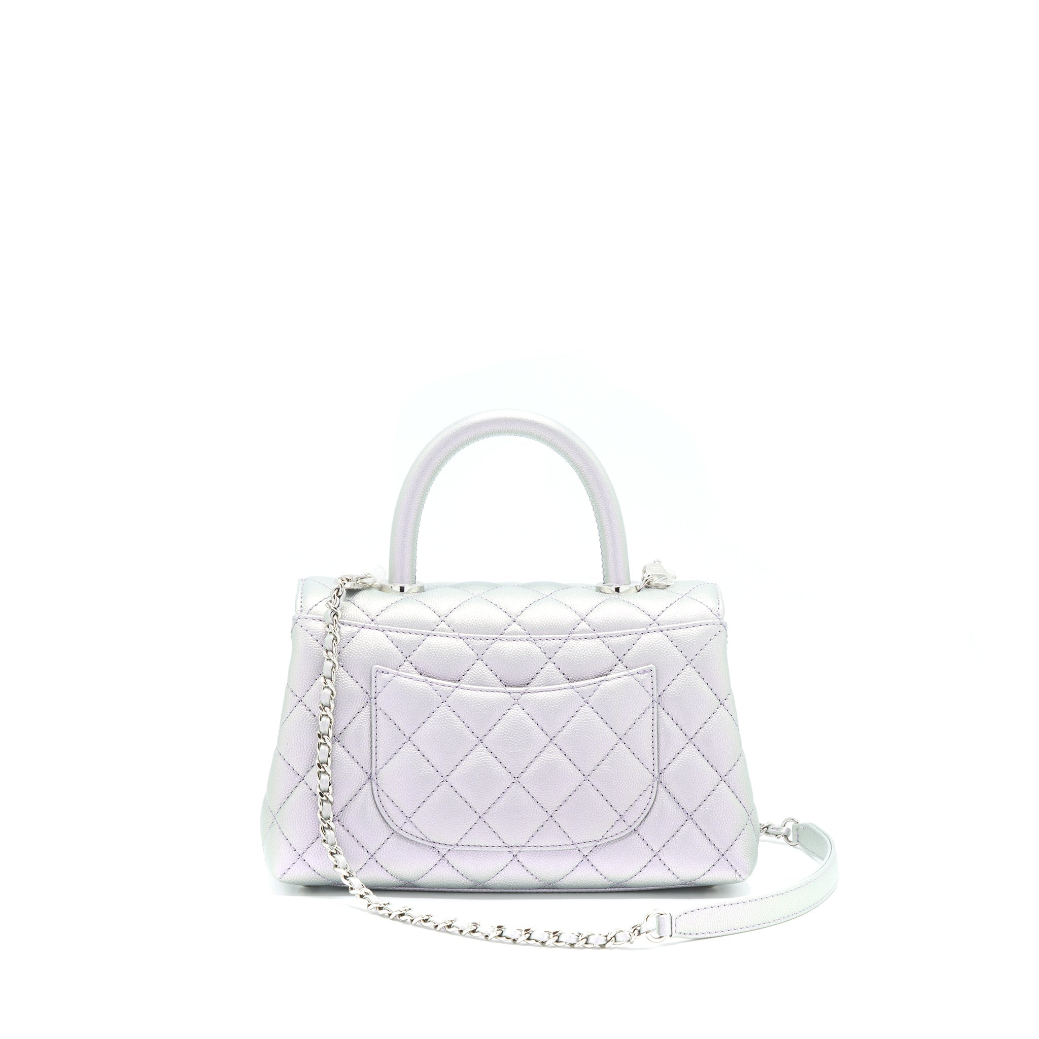 CHANEL 21K SMALL COCO HANDLE 24CM CAVIAR IRIDESCENT LILAC RAINBOW HARDWARE (MICROCHIP)