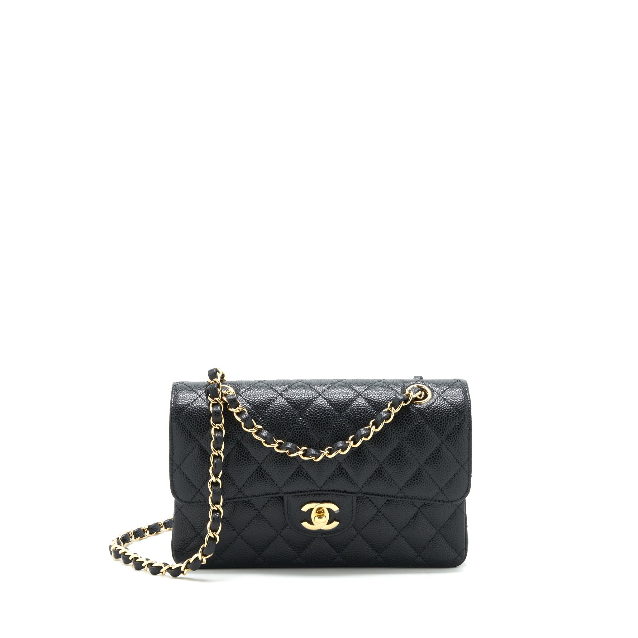 CHANEL 22C CAVIAR SMALL CLASSIC DOUBLE FLAP BAG BLACK GHW