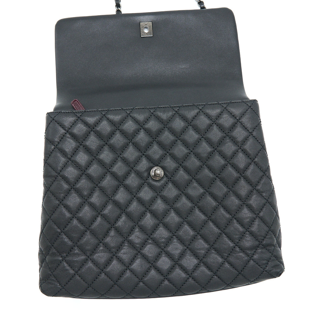 CHANEL COCO HANDLE FLAP BAG CAVIAR BLACK RUTHENIUM HARDWARE