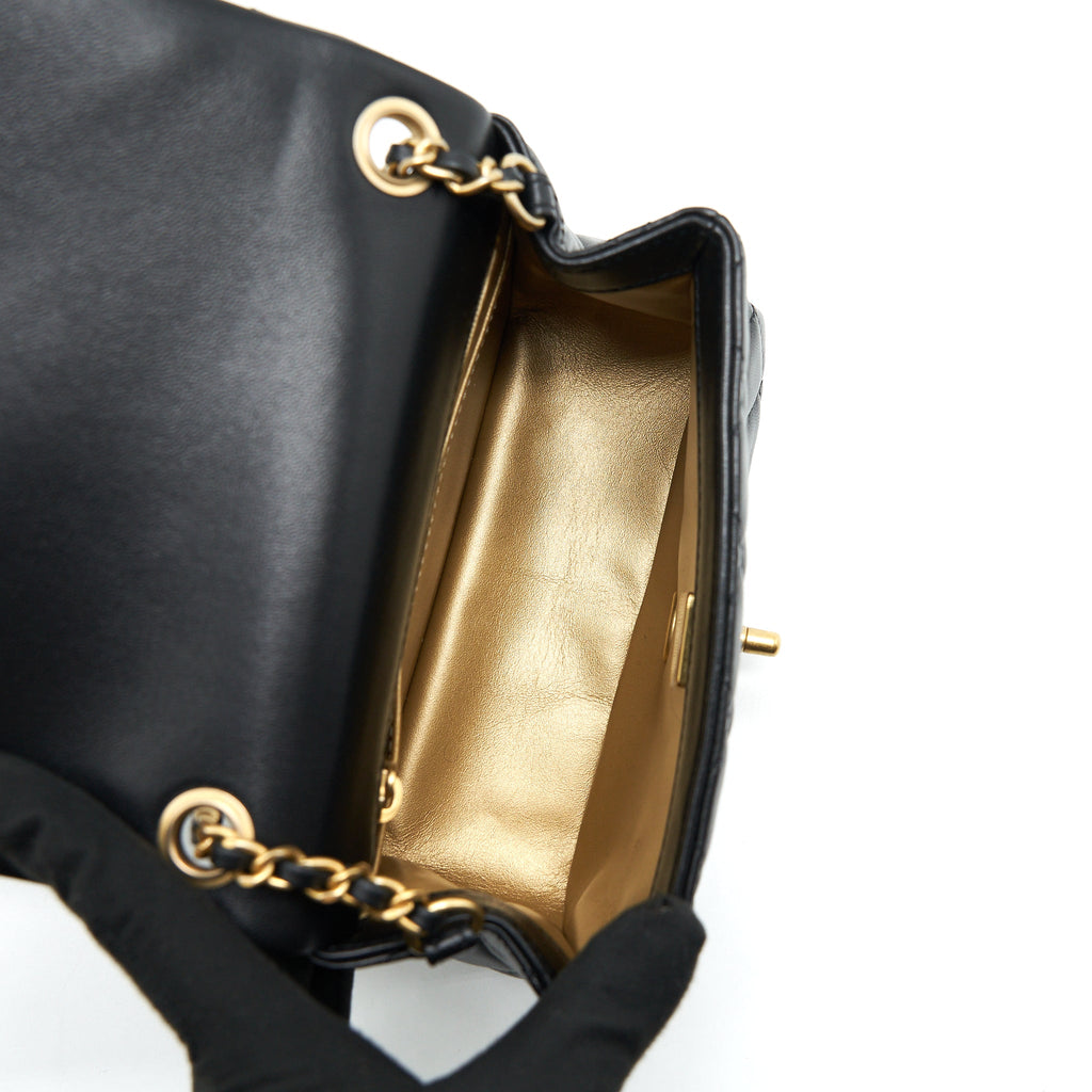 CHANEL PEARL CRUSH MINI SQUARE LAMBSKIN BLACK BRUSHED GHW