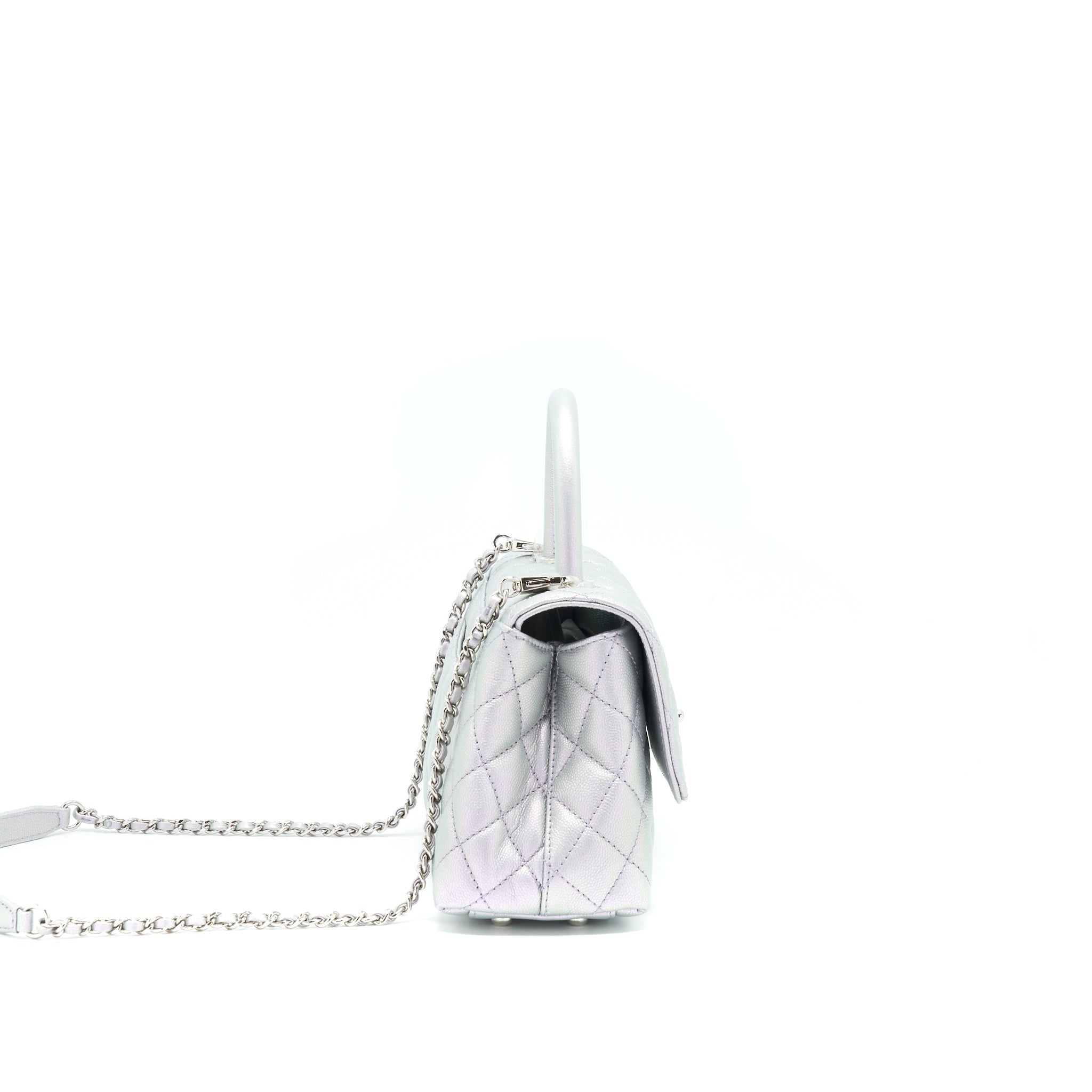 CHANEL 21K SMALL COCO HANDLE 24CM CAVIAR IRIDESCENT LILAC RAINBOW HARDWARE (MICROCHIP)