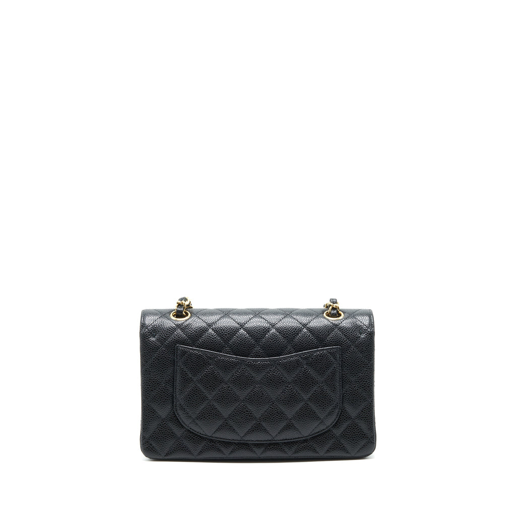CHANEL 22C CAVIAR SMALL CLASSIC DOUBLE FLAP BAG BLACK GHW