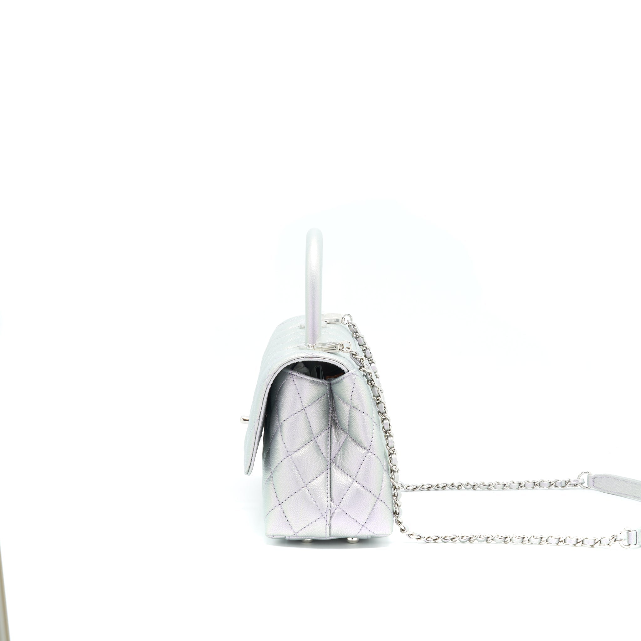 CHANEL 21K SMALL COCO HANDLE 24CM CAVIAR IRIDESCENT LILAC RAINBOW HARDWARE (MICROCHIP)