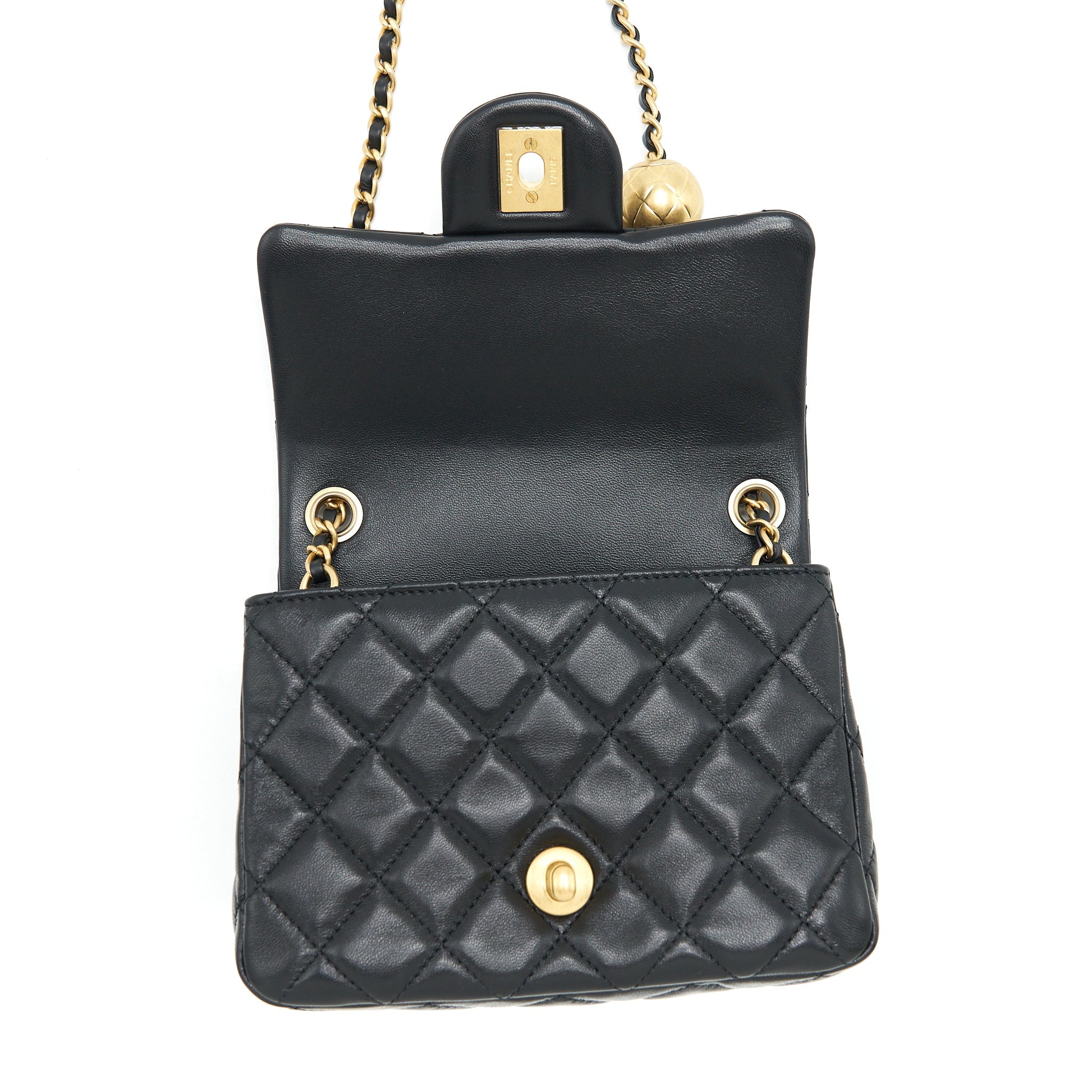 CHANEL PEARL CRUSH MINI SQUARE LAMBSKIN BLACK BRUSHED GHW