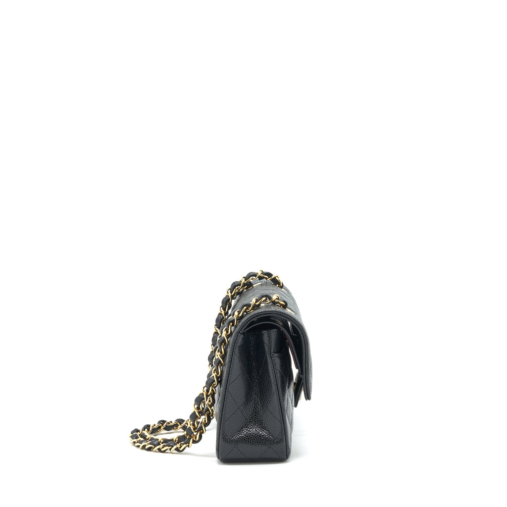 CHANEL 22C CAVIAR SMALL CLASSIC DOUBLE FLAP BAG BLACK GHW