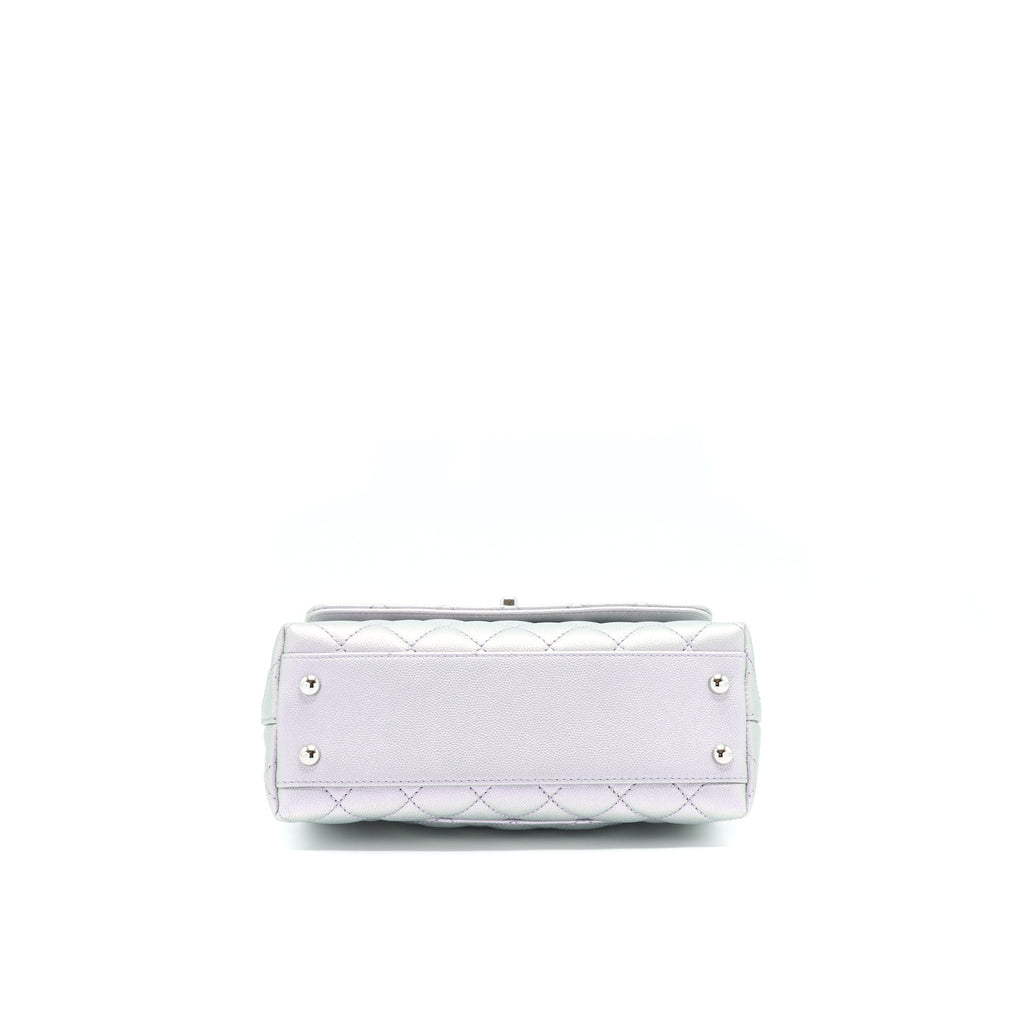CHANEL 21K SMALL COCO HANDLE 24CM CAVIAR IRIDESCENT LILAC RAINBOW HARDWARE (MICROCHIP)