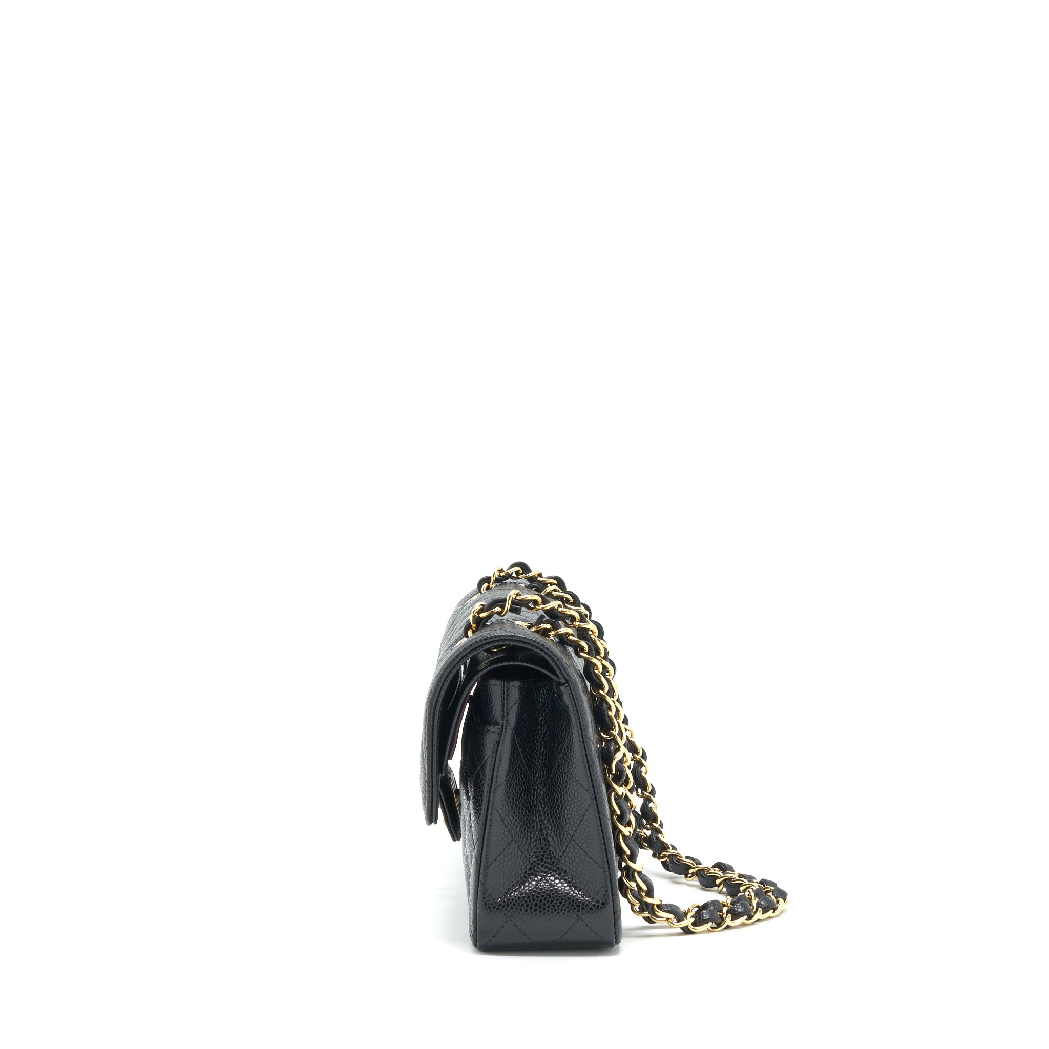 CHANEL 22C CAVIAR SMALL CLASSIC DOUBLE FLAP BAG BLACK GHW