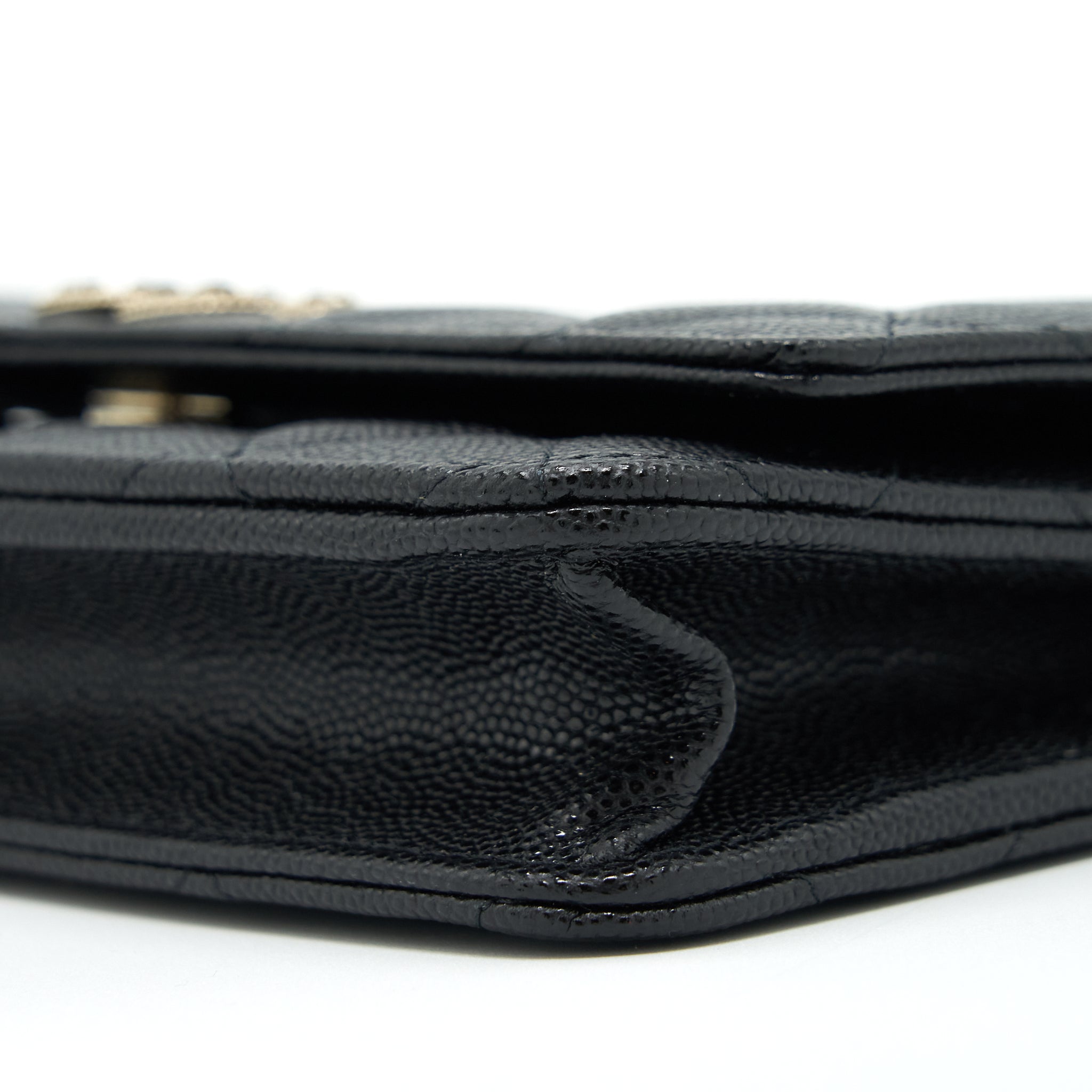 CHANEL 22S DETAILED LOGO WALLET ON CHAIN CAVIAR BLACK LGHW (MICROCHIP)